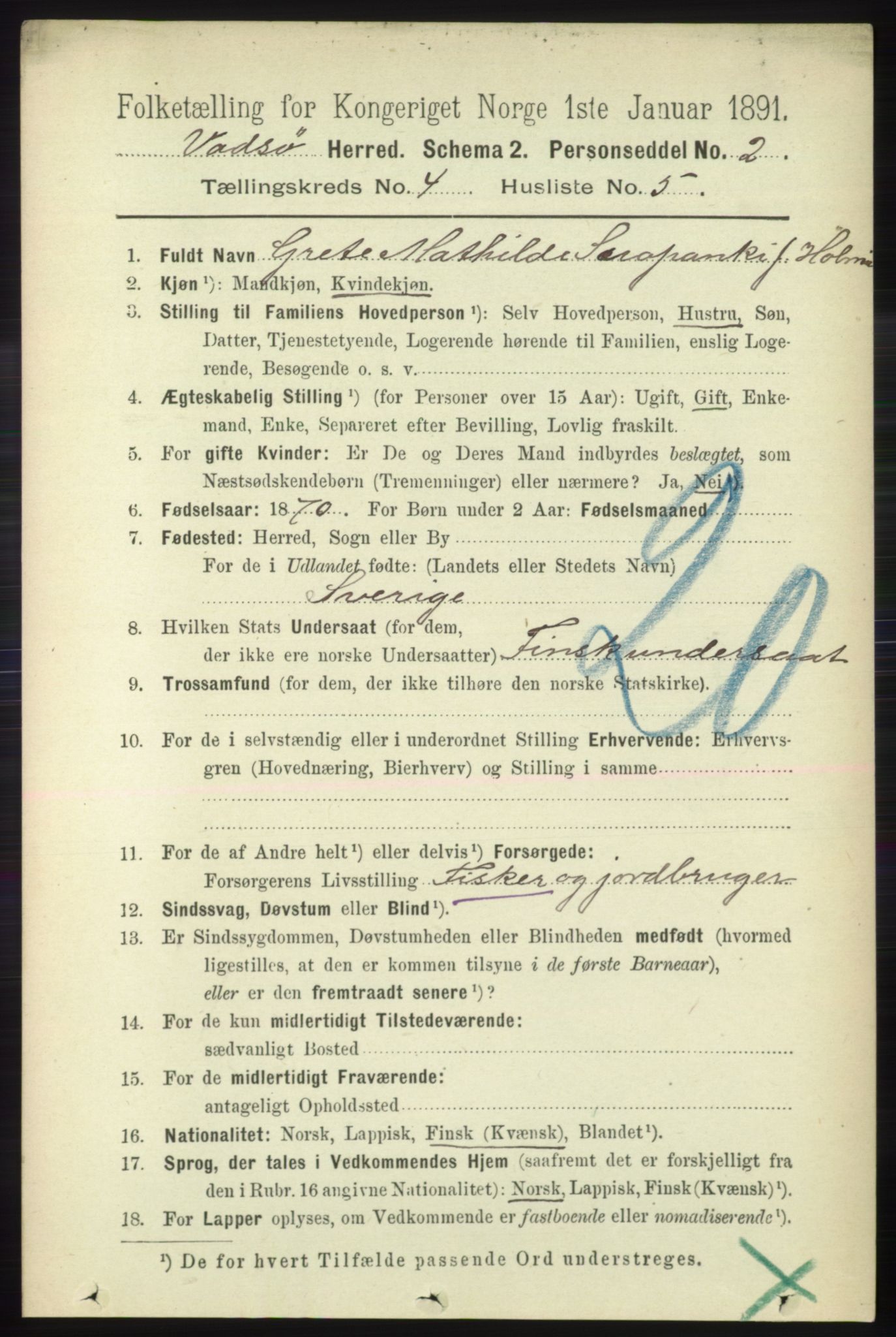 RA, 1891 census for 2029 Vadsø, 1891, p. 1227