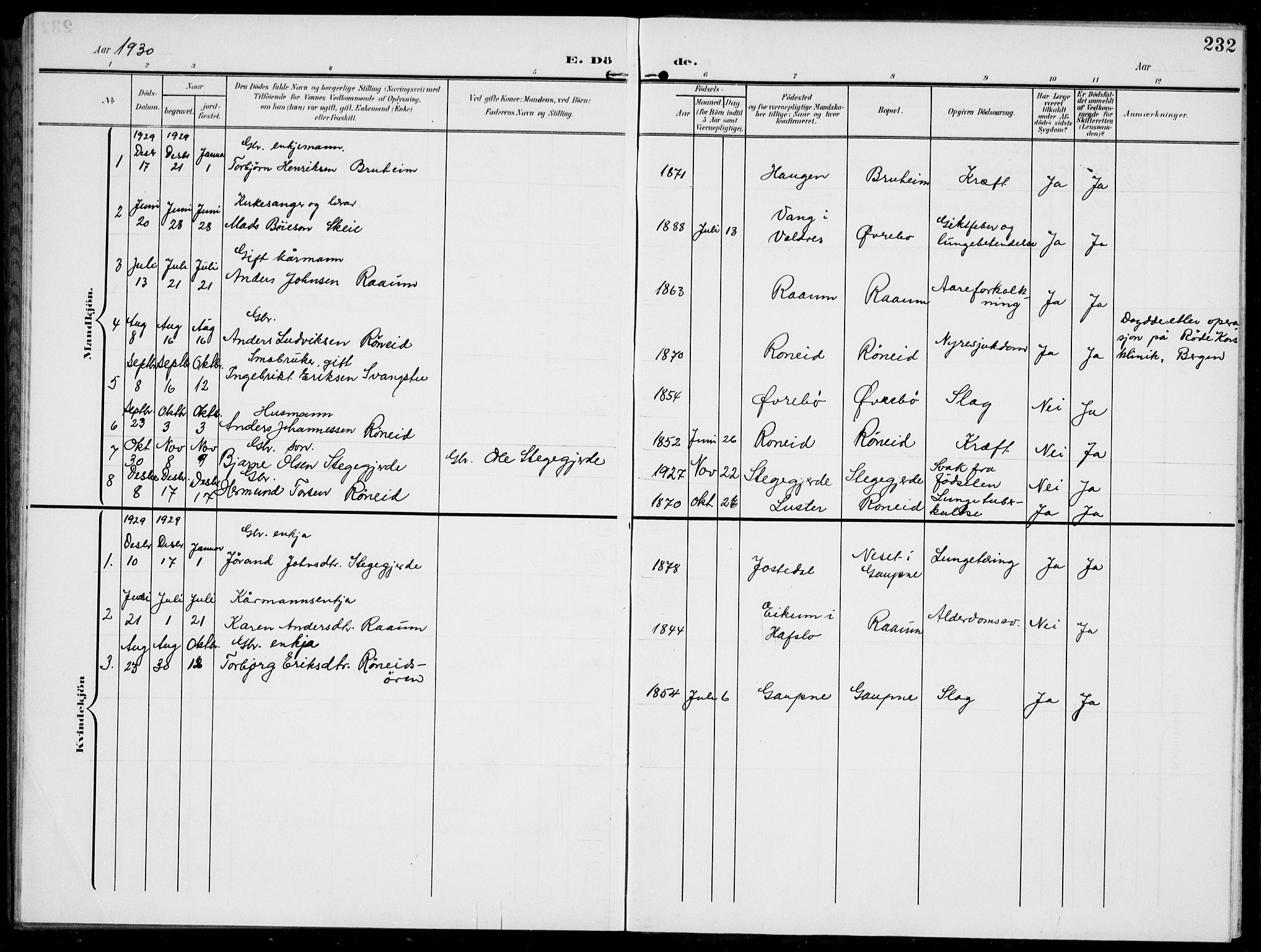 Jostedal sokneprestembete, AV/SAB-A-80601/H/Hab/Habc/L0001: Parish register (copy) no. C 1, 1903-1939, p. 232