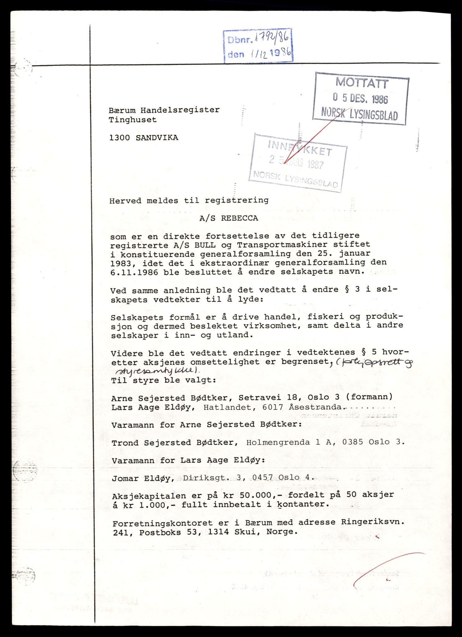 Asker og Bærum tingrett, AV/SAT-A-10379/K/Kb/Kbb/L0131: Aksjeselskap og andelslag i Bærum, Reb - Rii, 1944-1989