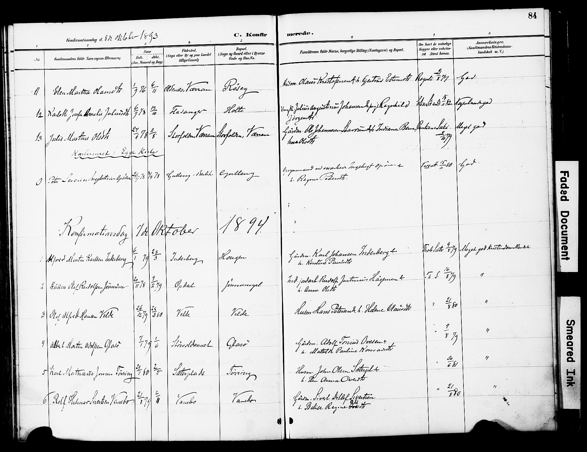 Ministerialprotokoller, klokkerbøker og fødselsregistre - Nord-Trøndelag, AV/SAT-A-1458/741/L0396: Parish register (official) no. 741A10, 1889-1901, p. 84