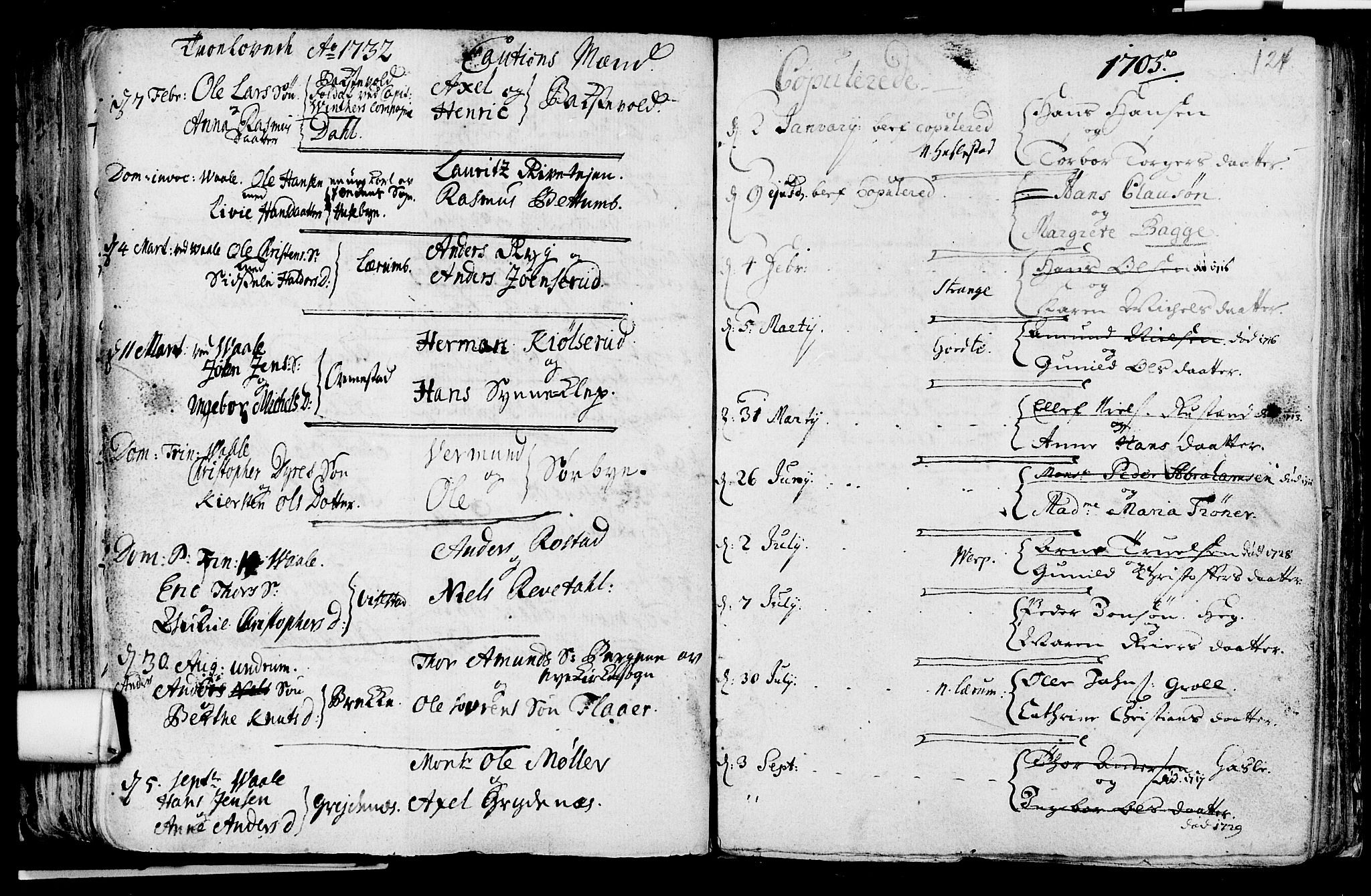 Våle kirkebøker, SAKO/A-334/F/Fa/L0002: Parish register (official) no. I 2, 1705-1732, p. 124
