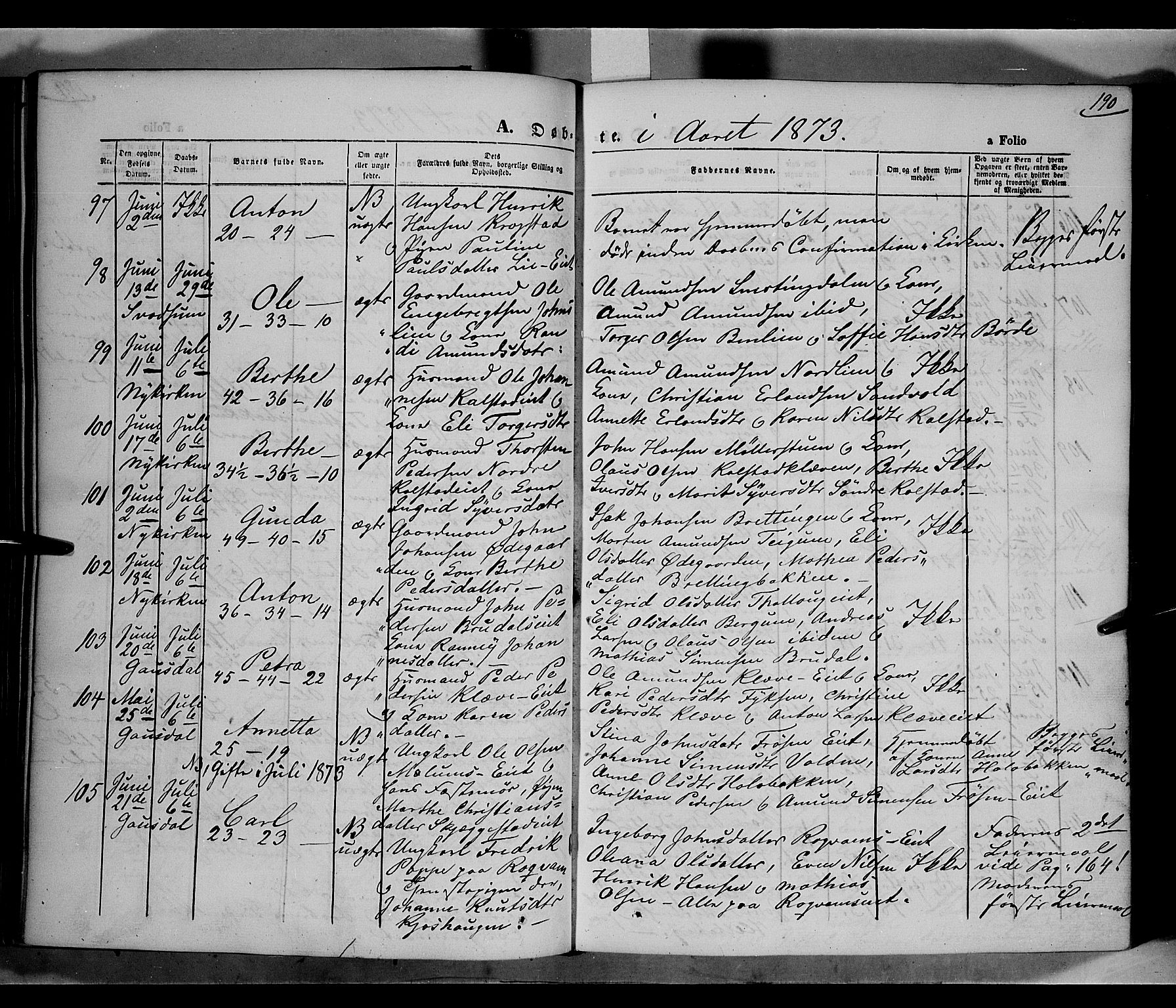 Gausdal prestekontor, AV/SAH-PREST-090/H/Ha/Haa/L0009: Parish register (official) no. 9, 1862-1873, p. 190