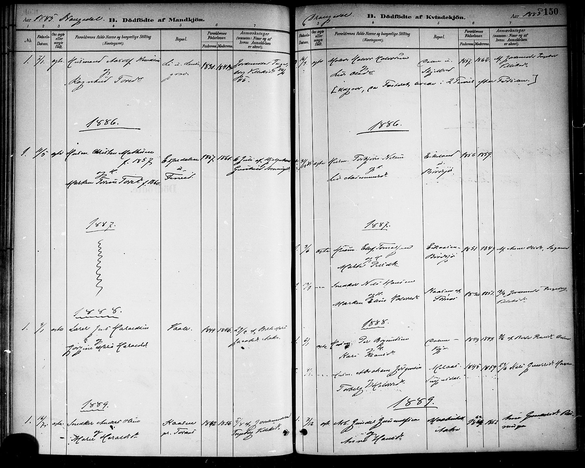 Drangedal kirkebøker, AV/SAKO-A-258/F/Fa/L0010: Parish register (official) no. 10 /1, 1885-1894, p. 150