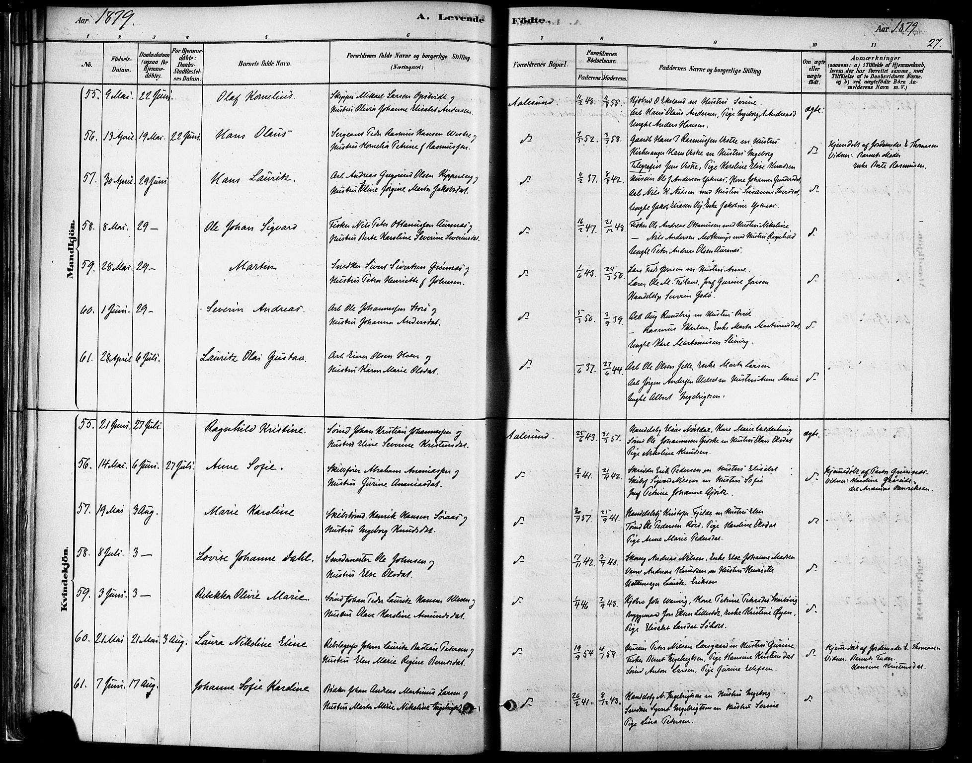 Ministerialprotokoller, klokkerbøker og fødselsregistre - Møre og Romsdal, SAT/A-1454/529/L0454: Parish register (official) no. 529A04, 1878-1885, p. 27