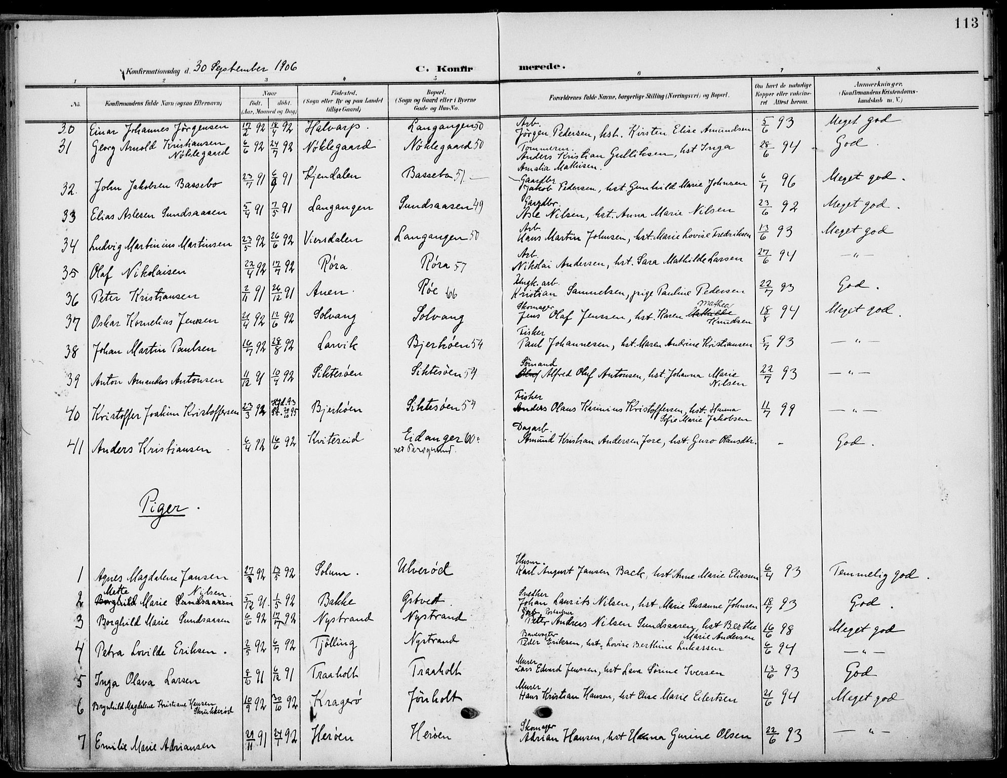 Eidanger kirkebøker, SAKO/A-261/F/Fa/L0013: Parish register (official) no. 13, 1900-1913, p. 113