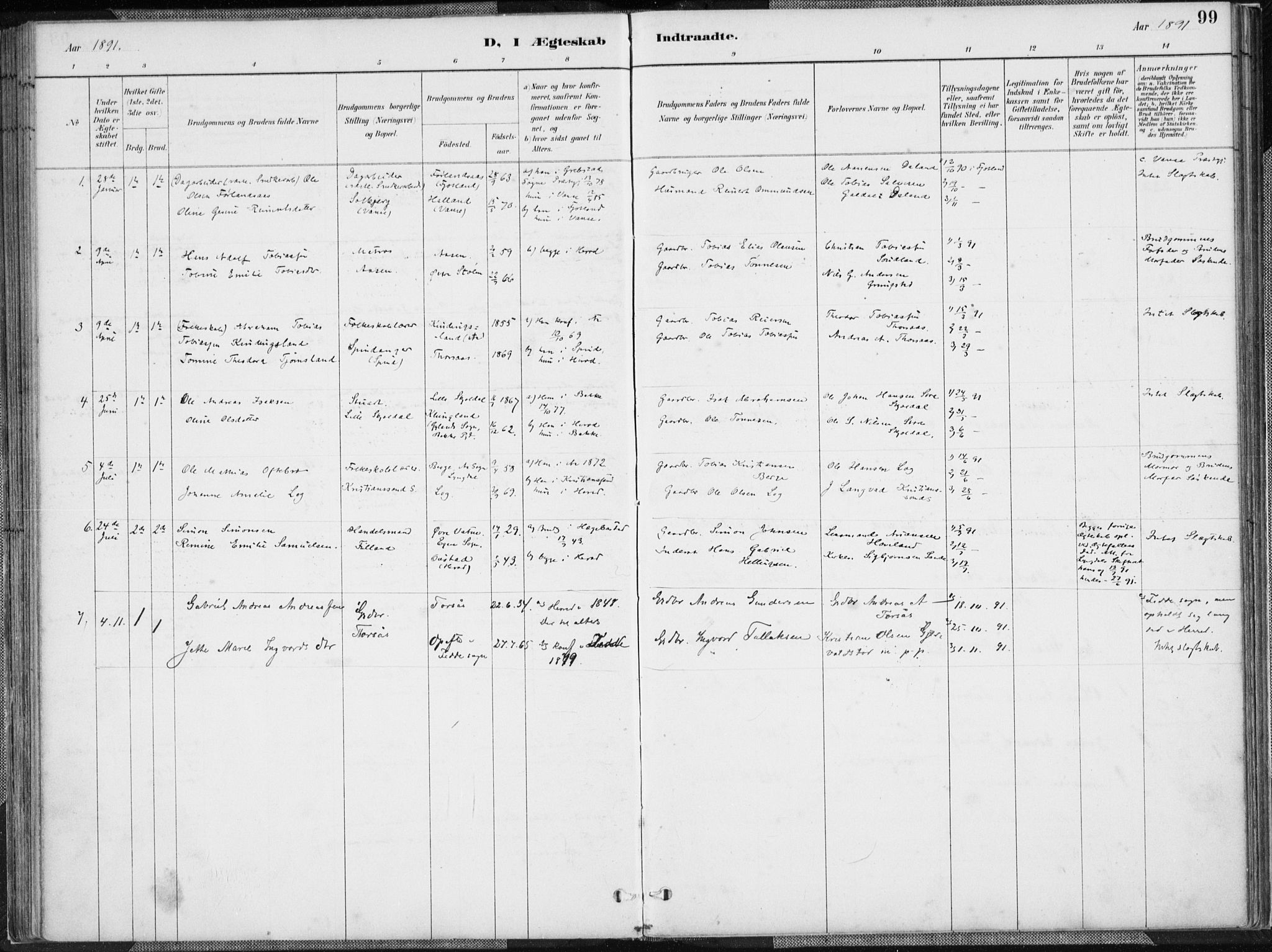Herad sokneprestkontor, SAK/1111-0018/F/Fa/Faa/L0006: Parish register (official) no. A 6, 1887-1907, p. 99