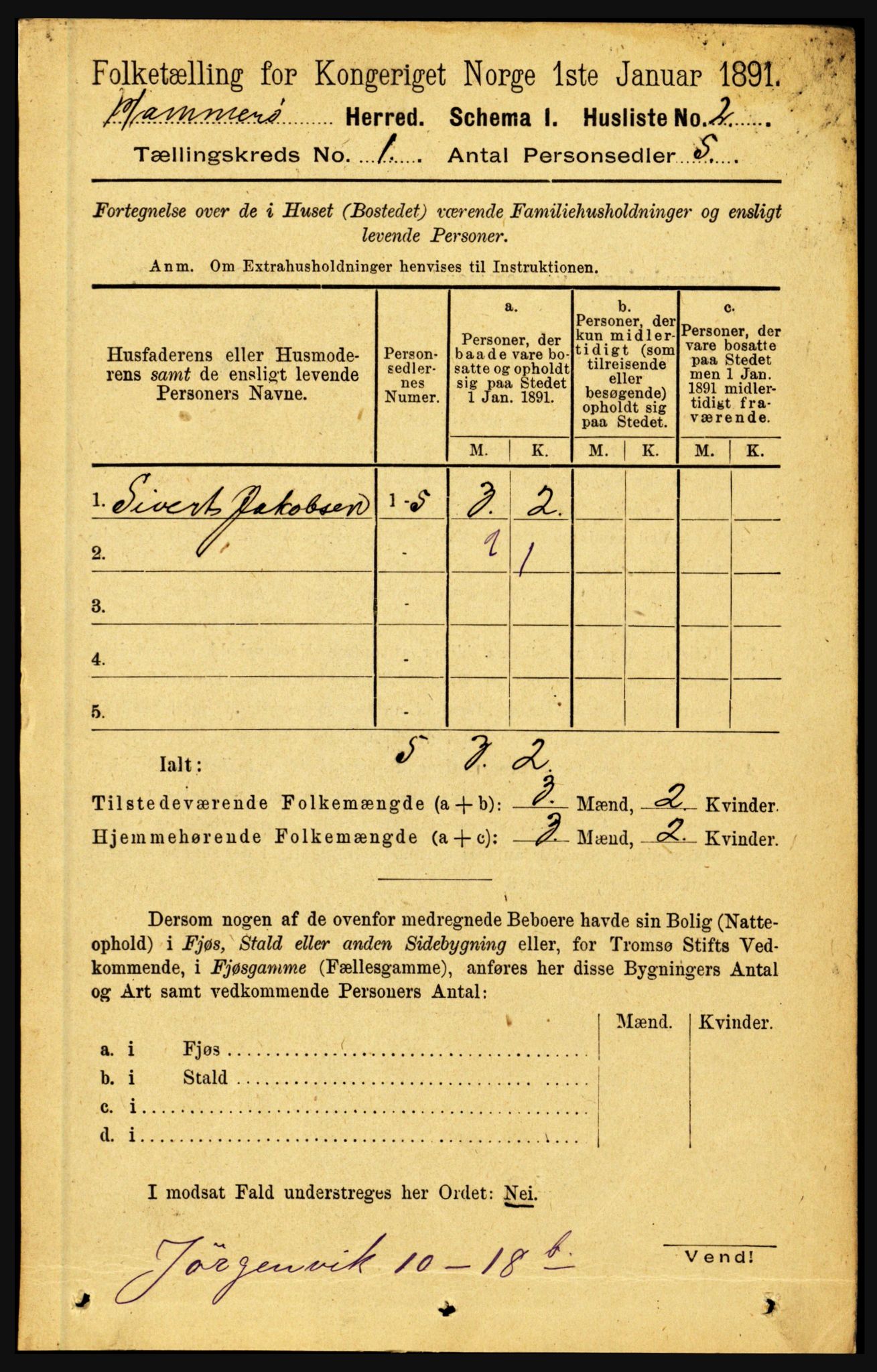 RA, 1891 census for 1849 Hamarøy, 1891, p. 19