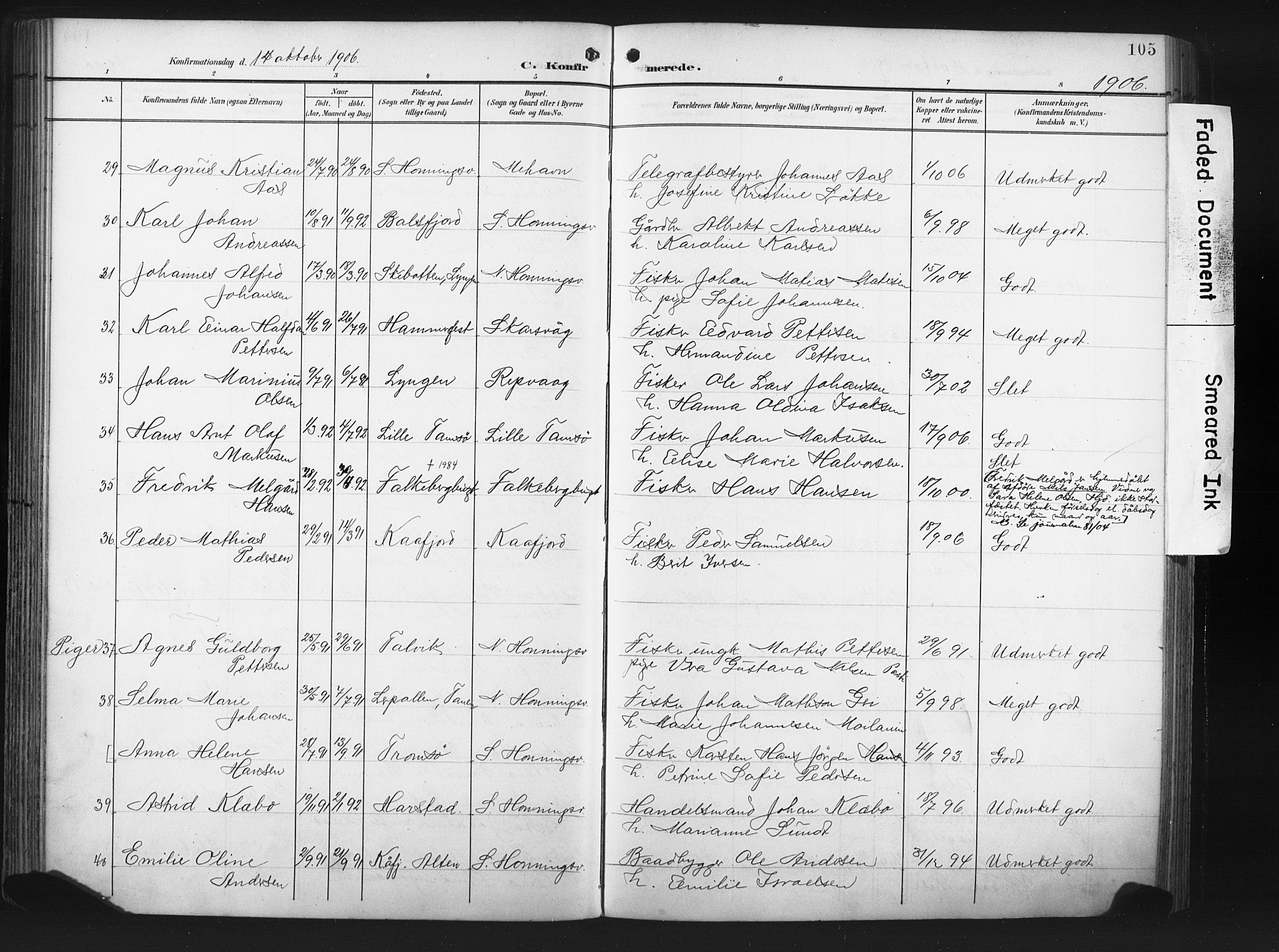 Måsøy sokneprestkontor, AV/SATØ-S-1348/H/Ha/L0008kirke: Parish register (official) no. 8, 1900-1910, p. 105