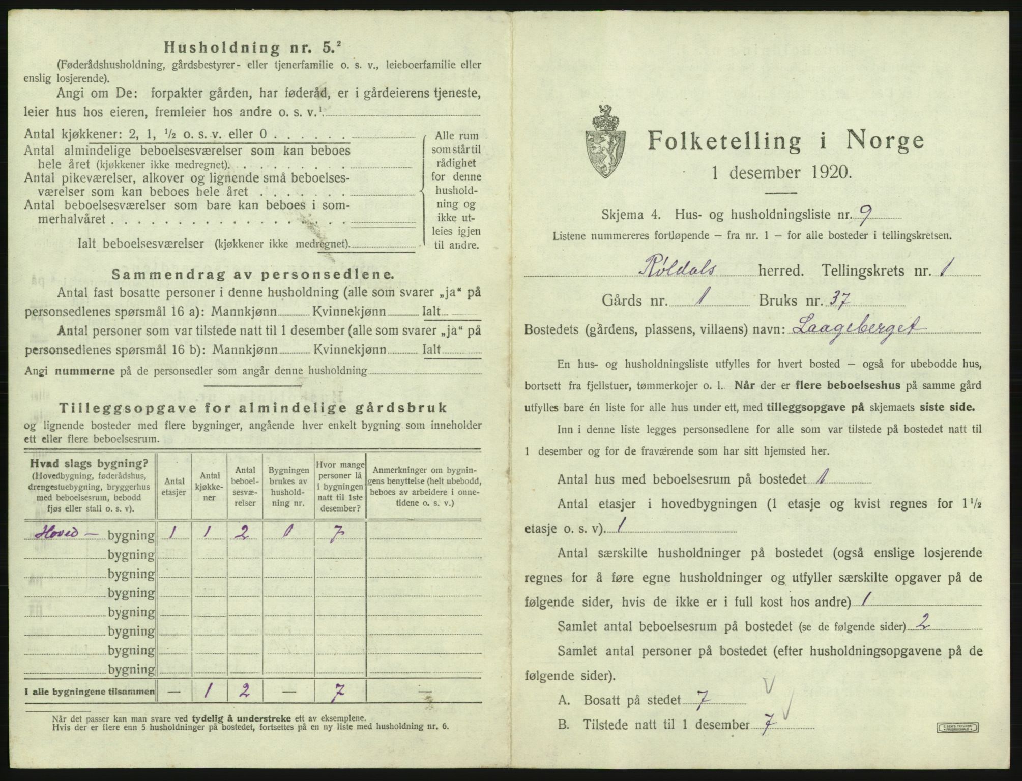SAB, 1920 census for Røldal, 1920, p. 31
