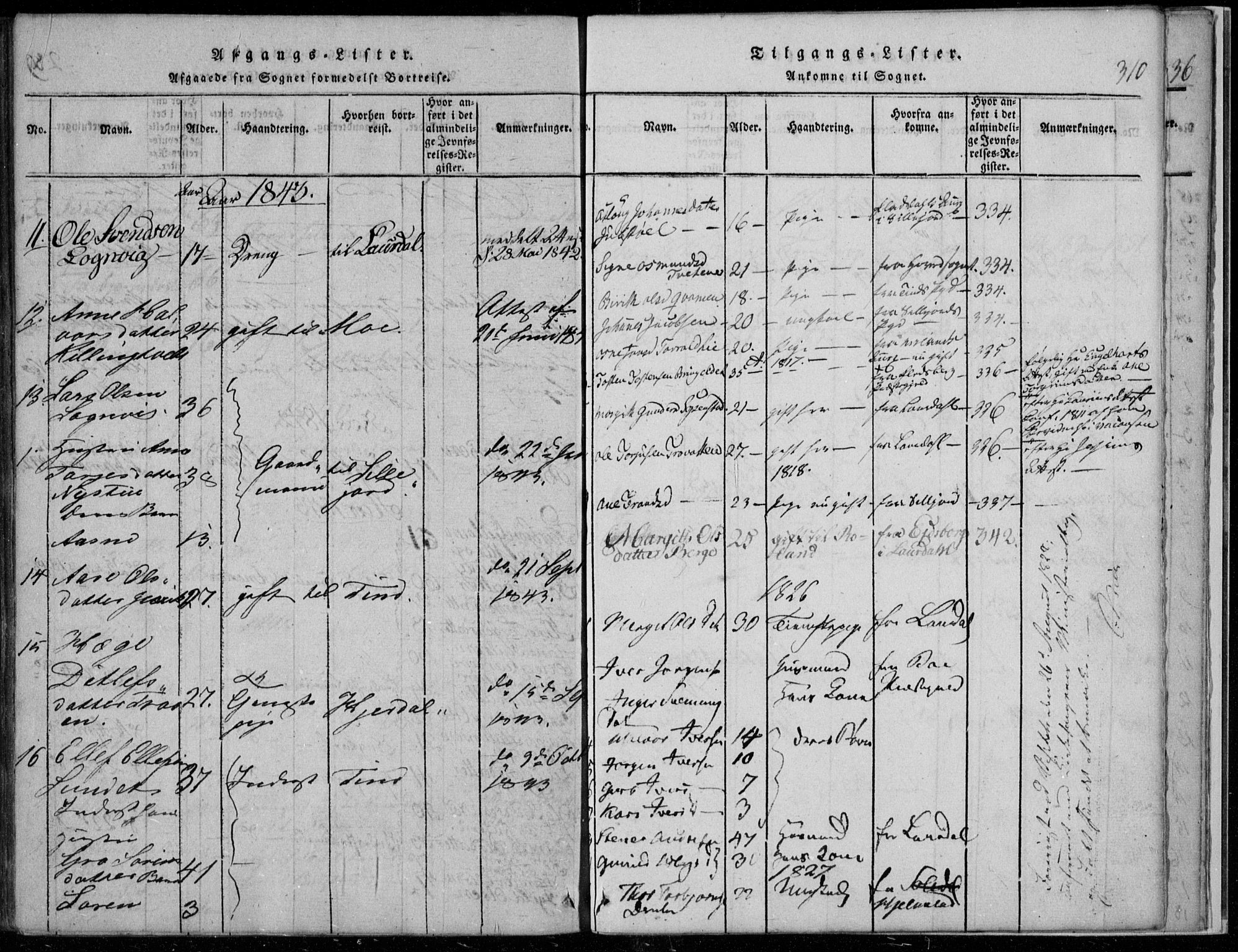 Rauland kirkebøker, AV/SAKO-A-292/F/Fa/L0001: Parish register (official) no. I 1, 1814-1859, p. 310