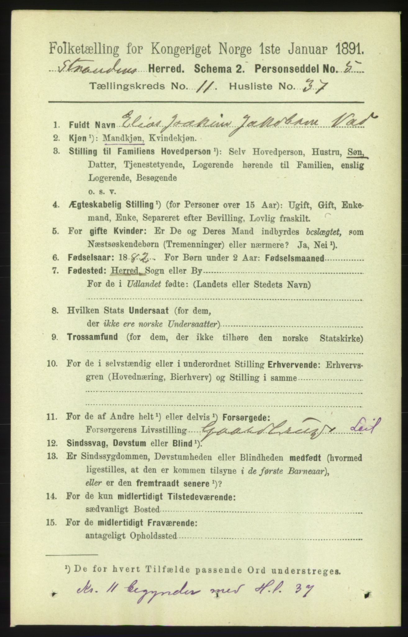 RA, 1891 census for 1525 Stranda, 1891, p. 2481