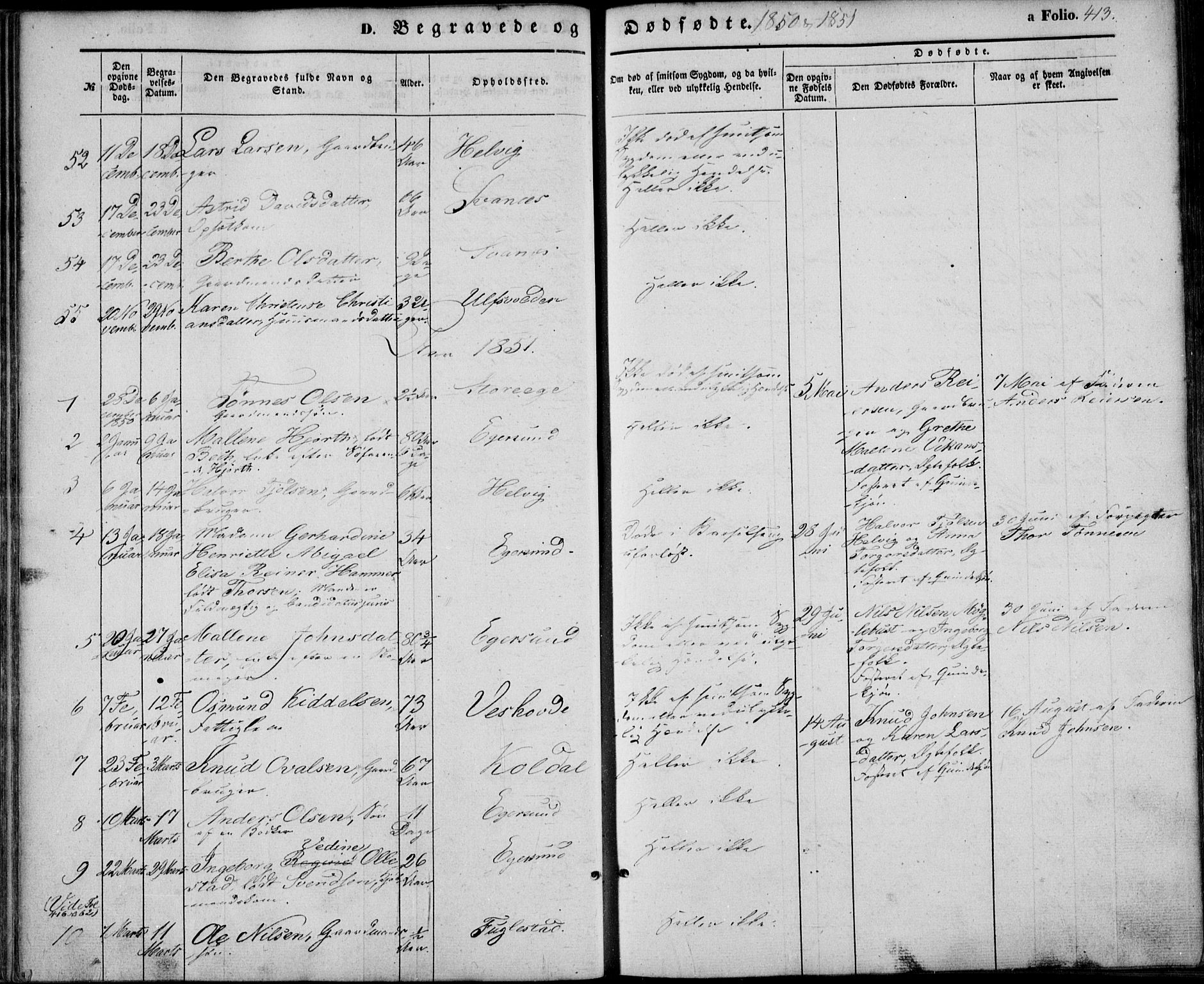 Eigersund sokneprestkontor, SAST/A-101807/S08/L0013: Parish register (official) no. A 12.2, 1850-1865, p. 413
