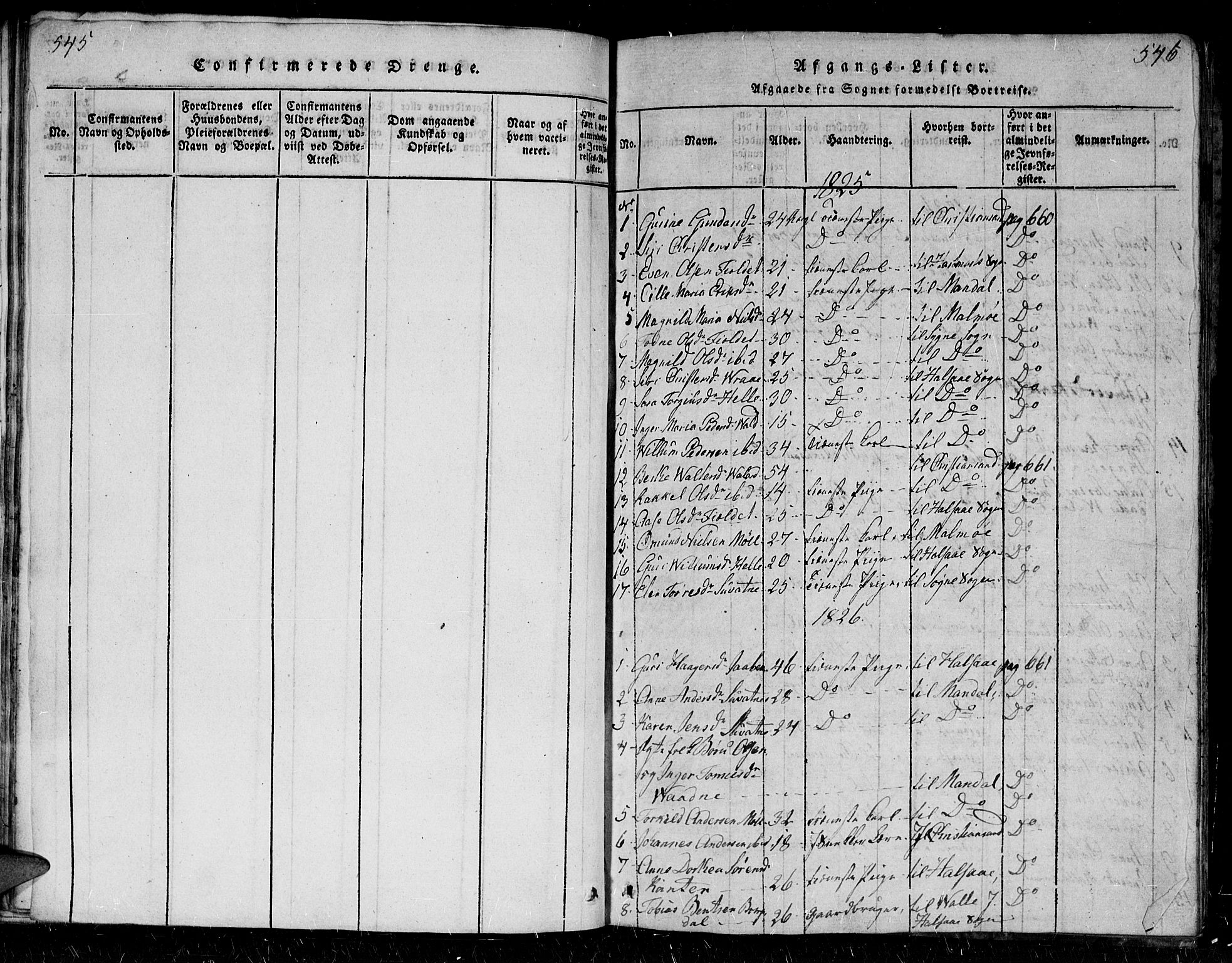 Holum sokneprestkontor, SAK/1111-0022/F/Fb/Fba/L0002: Parish register (copy) no. B 2, 1820-1849, p. 545-546