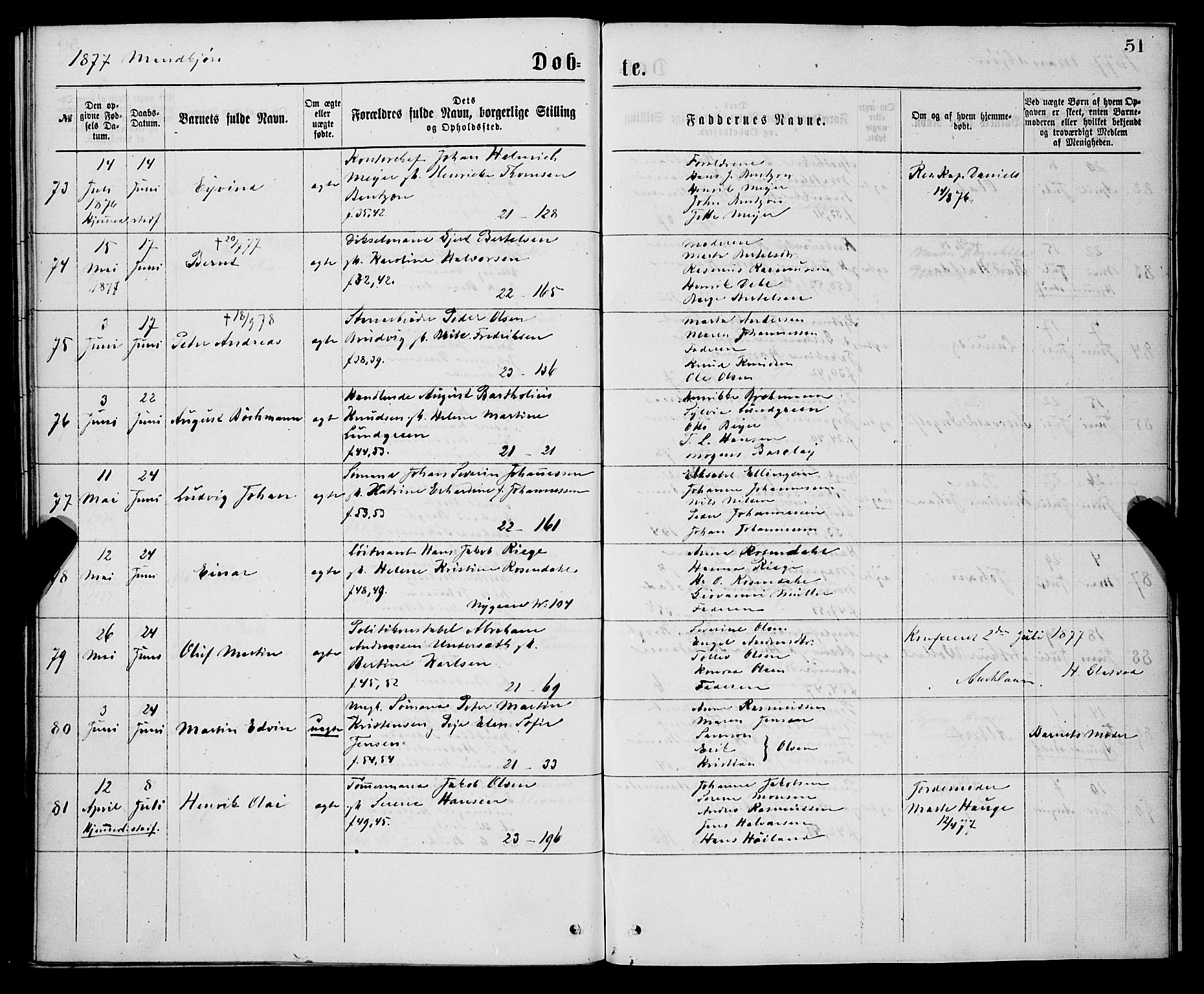 Korskirken sokneprestembete, AV/SAB-A-76101/H/Hab: Parish register (copy) no. B 7, 1874-1878, p. 51