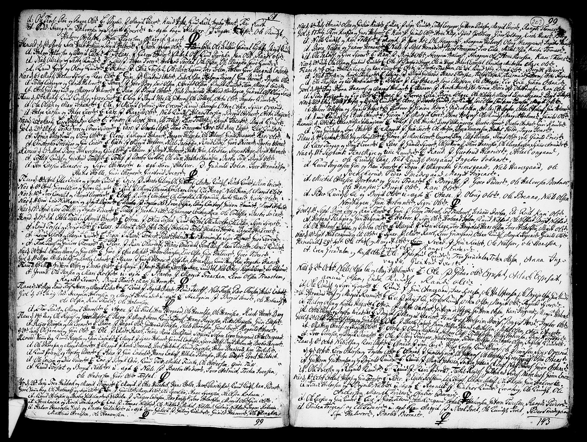 Nes kirkebøker, SAKO/A-236/F/Fa/L0002: Parish register (official) no. 2, 1707-1759, p. 203