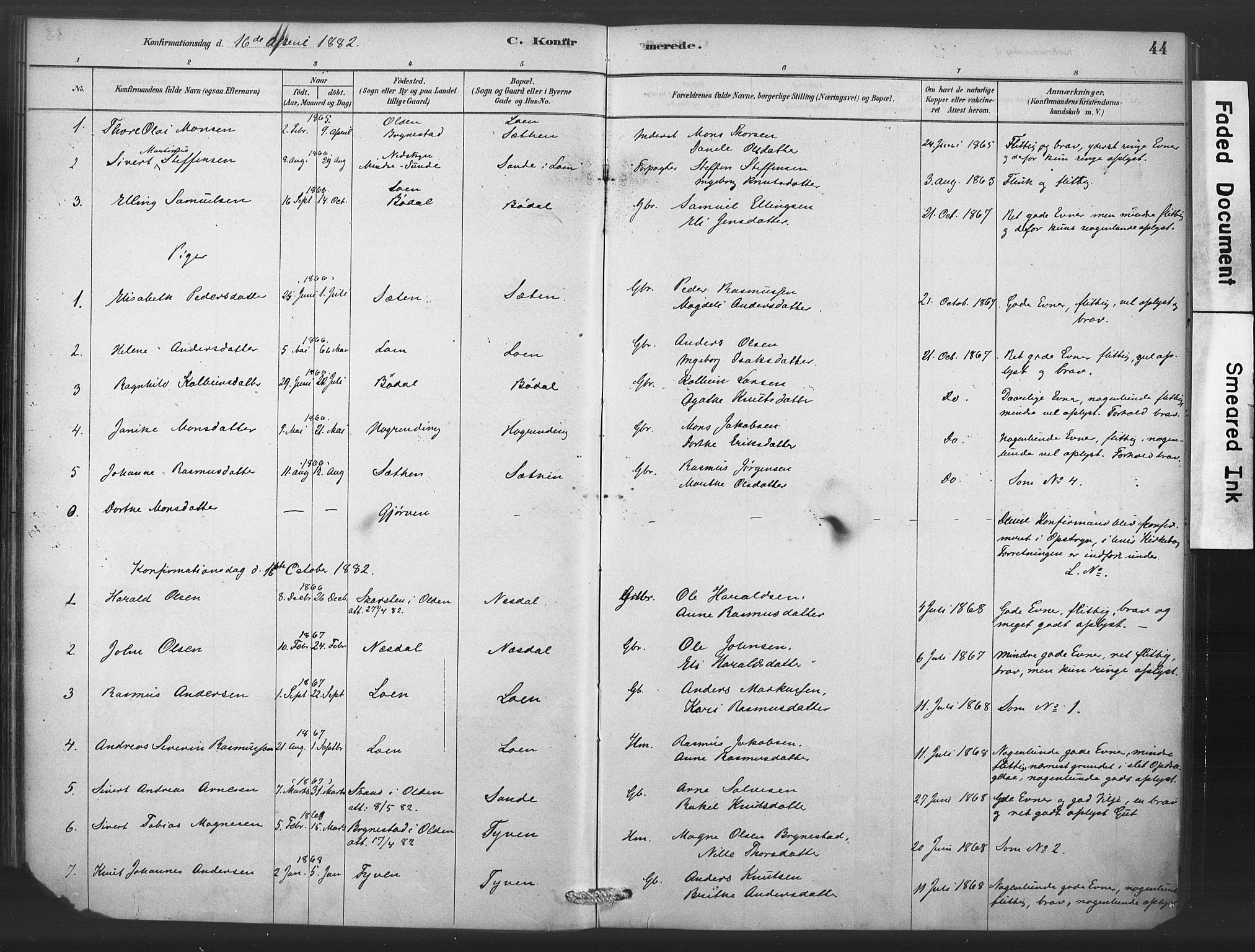 Stryn Sokneprestembete, AV/SAB-A-82501: Parish register (official) no. C 1, 1878-1907, p. 44