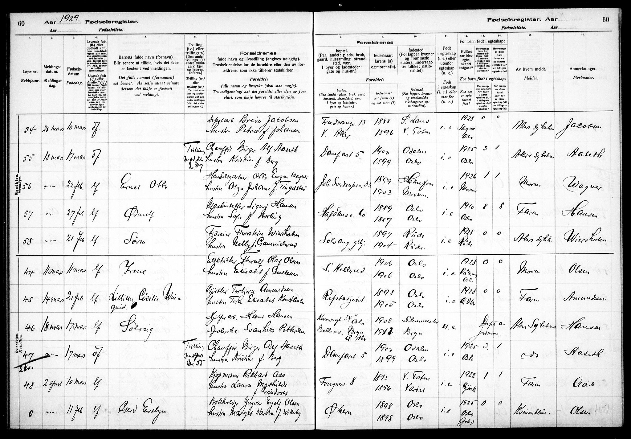 Østre Aker prestekontor Kirkebøker, AV/SAO-A-10840/J/Ja/L0003: Birth register no. I 3, 1927-1934, p. 60