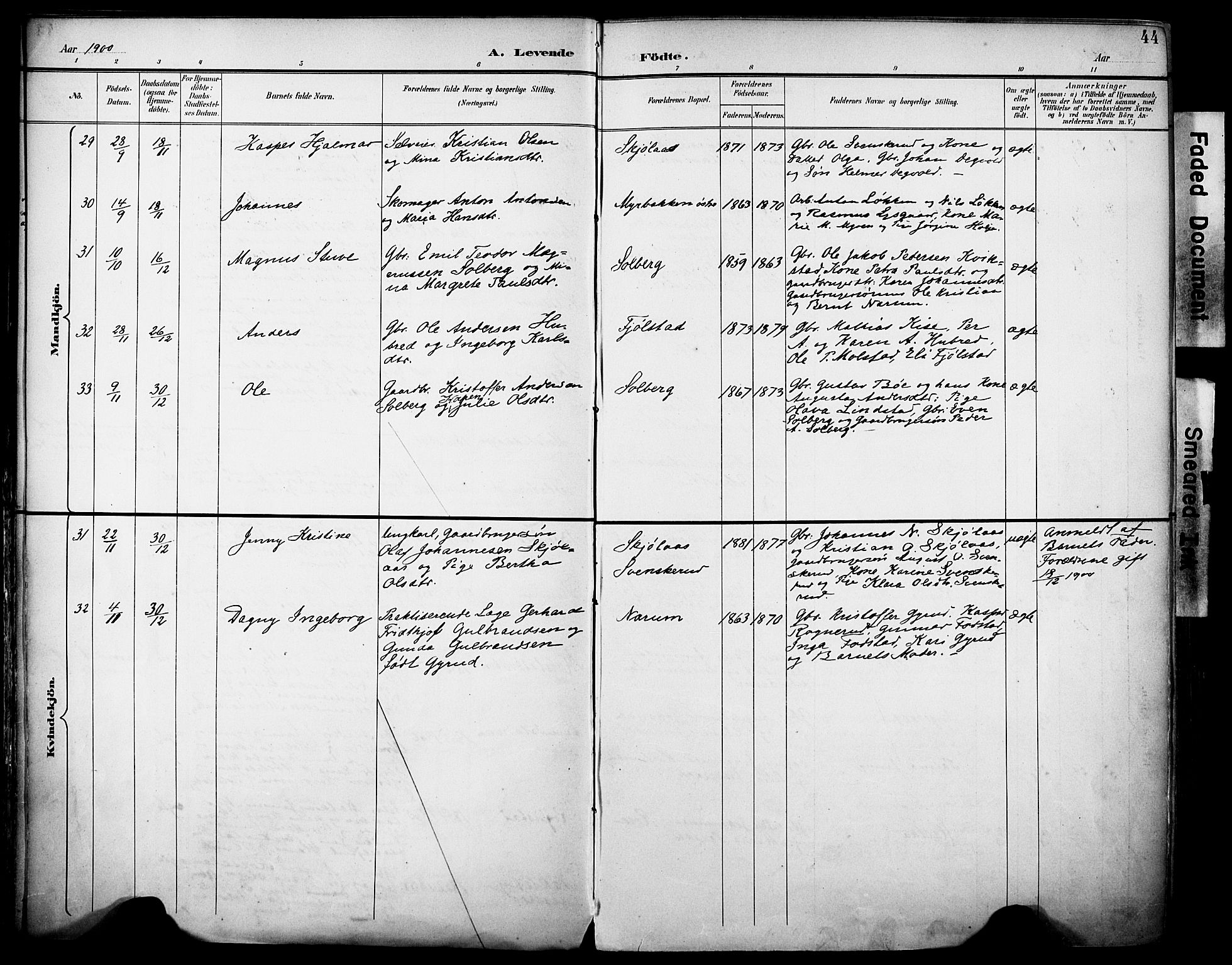 Vestre Toten prestekontor, SAH/PREST-108/H/Ha/Haa/L0013: Parish register (official) no. 13, 1895-1911, p. 44