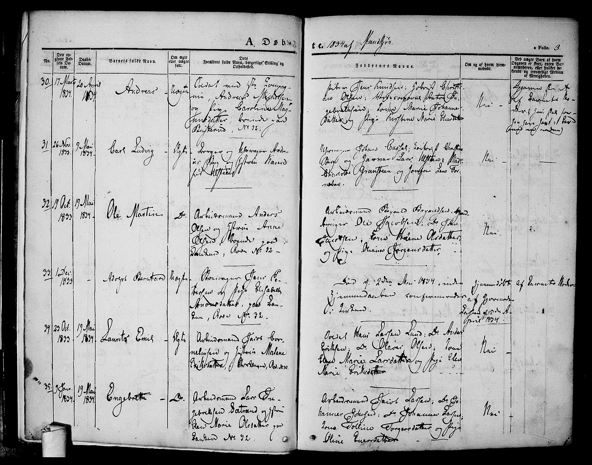 Halden prestekontor Kirkebøker, AV/SAO-A-10909/F/Fa/L0005: Parish register (official) no. I 5, 1834-1845, p. 3