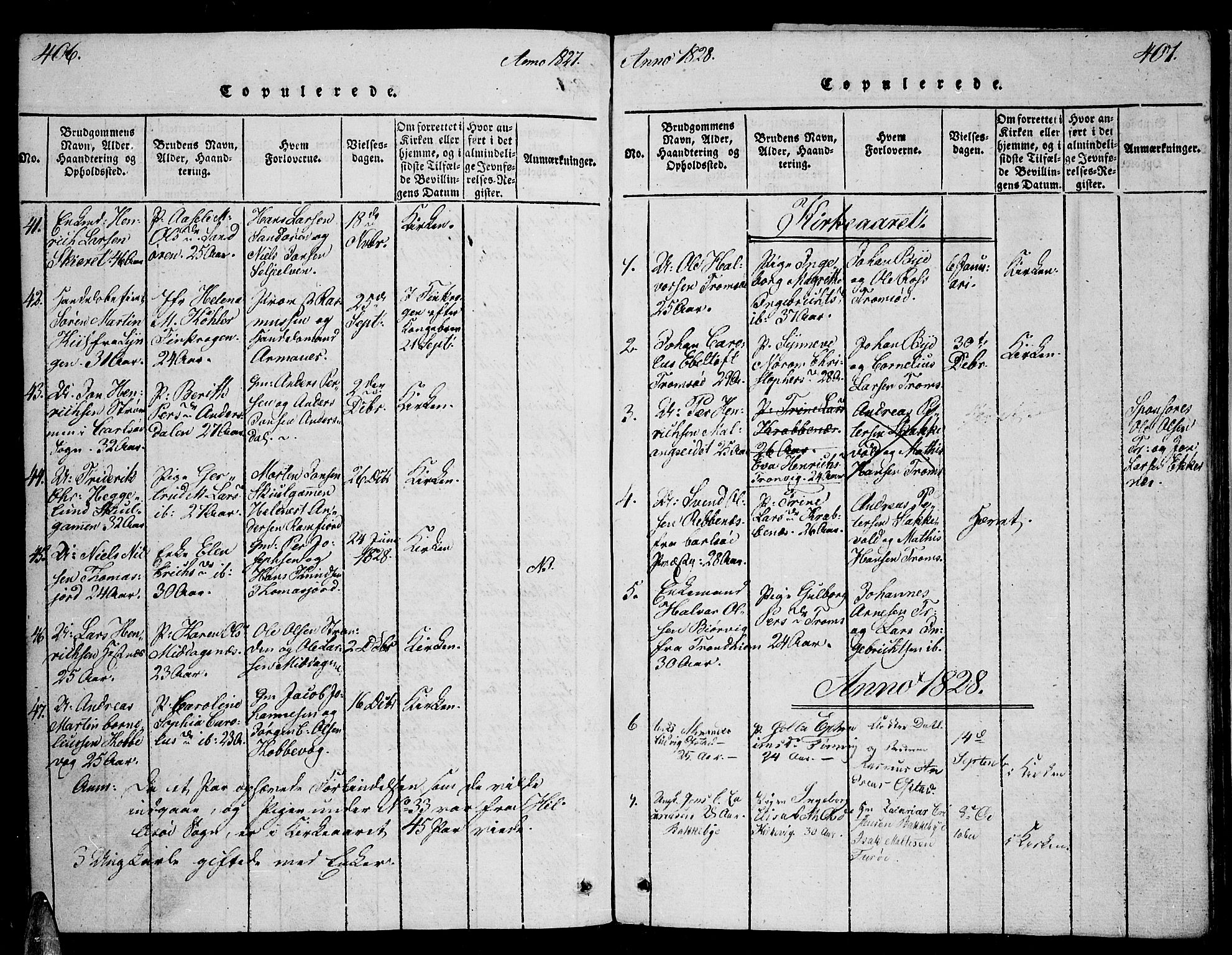 Tromsø sokneprestkontor/stiftsprosti/domprosti, AV/SATØ-S-1343/G/Ga/L0007kirke: Parish register (official) no. 7, 1821-1828, p. 406-407
