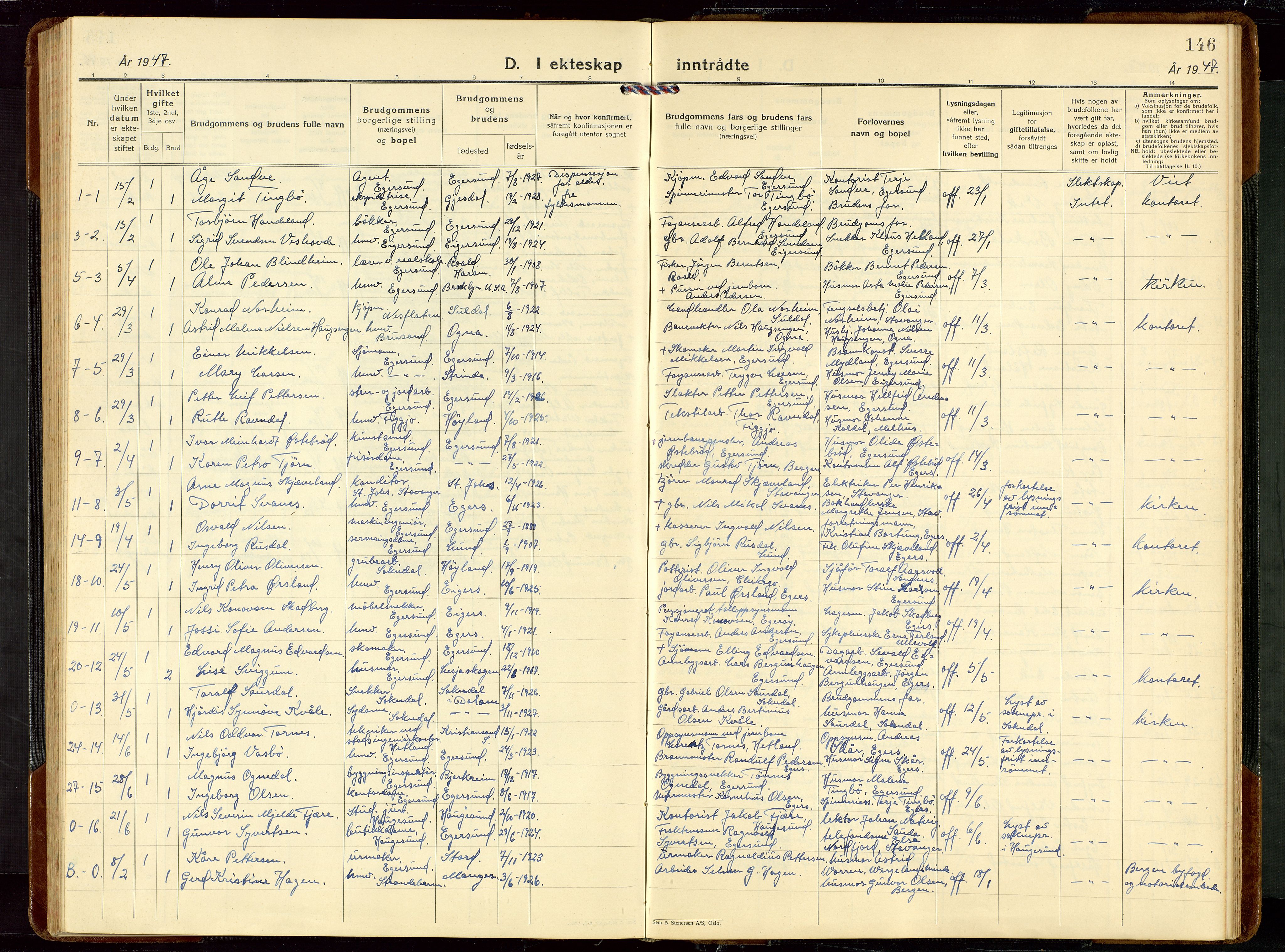 Eigersund sokneprestkontor, SAST/A-101807/S09/L0014: Parish register (copy) no. B 14, 1931-1949, p. 146