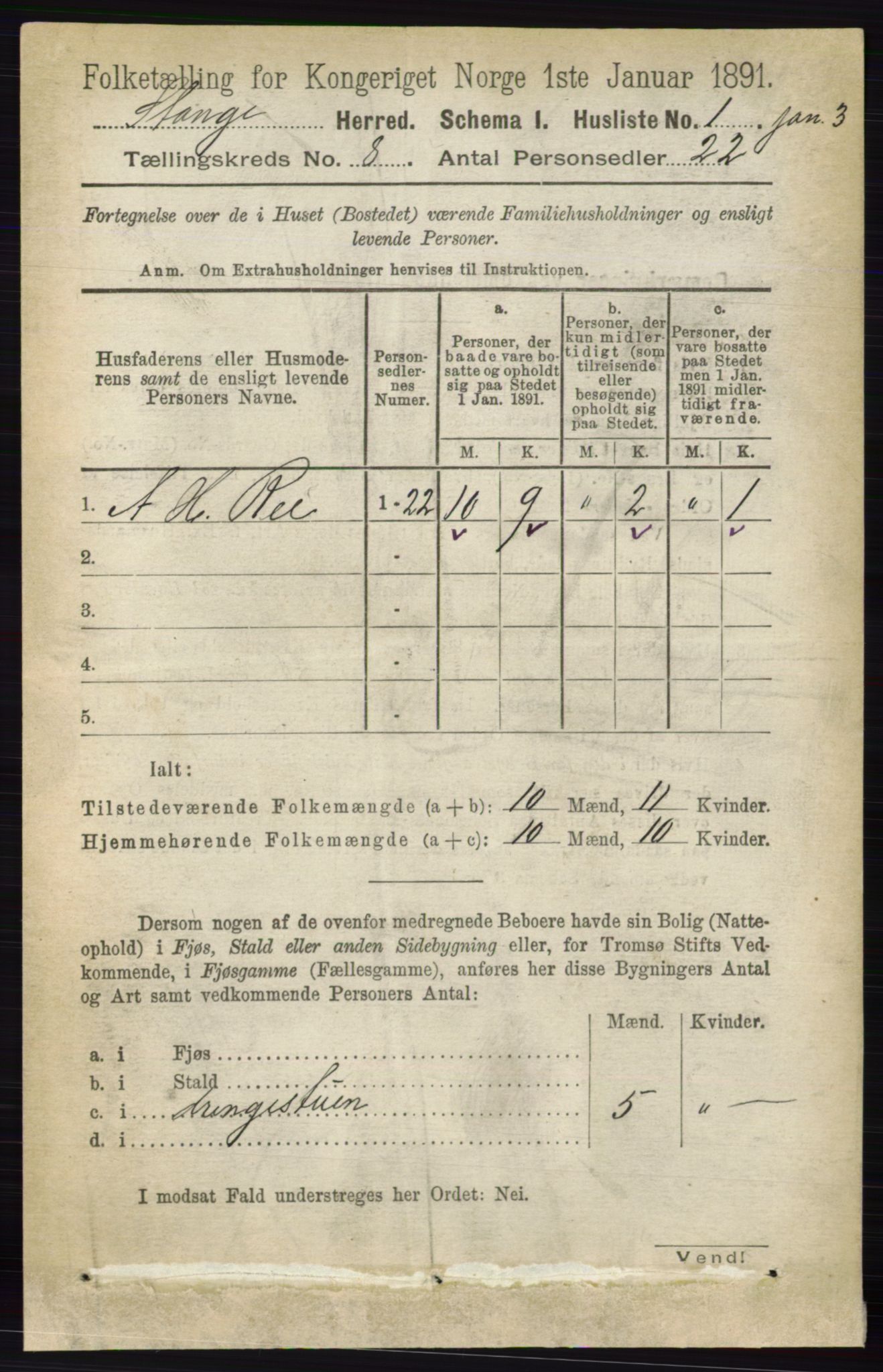 RA, 1891 census for 0417 Stange, 1891, p. 5243