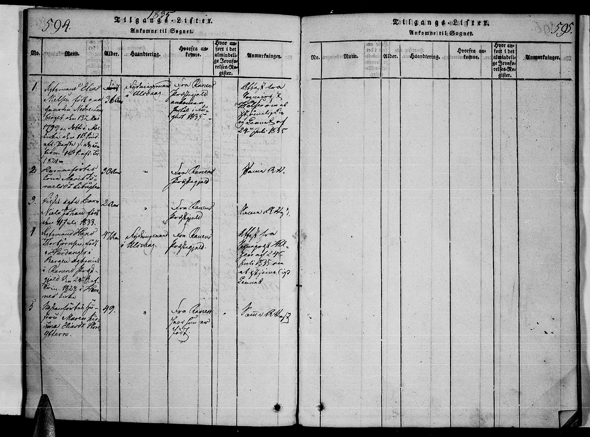 Ministerialprotokoller, klokkerbøker og fødselsregistre - Nordland, SAT/A-1459/859/L0842: Parish register (official) no. 859A02, 1821-1839, p. 594-595