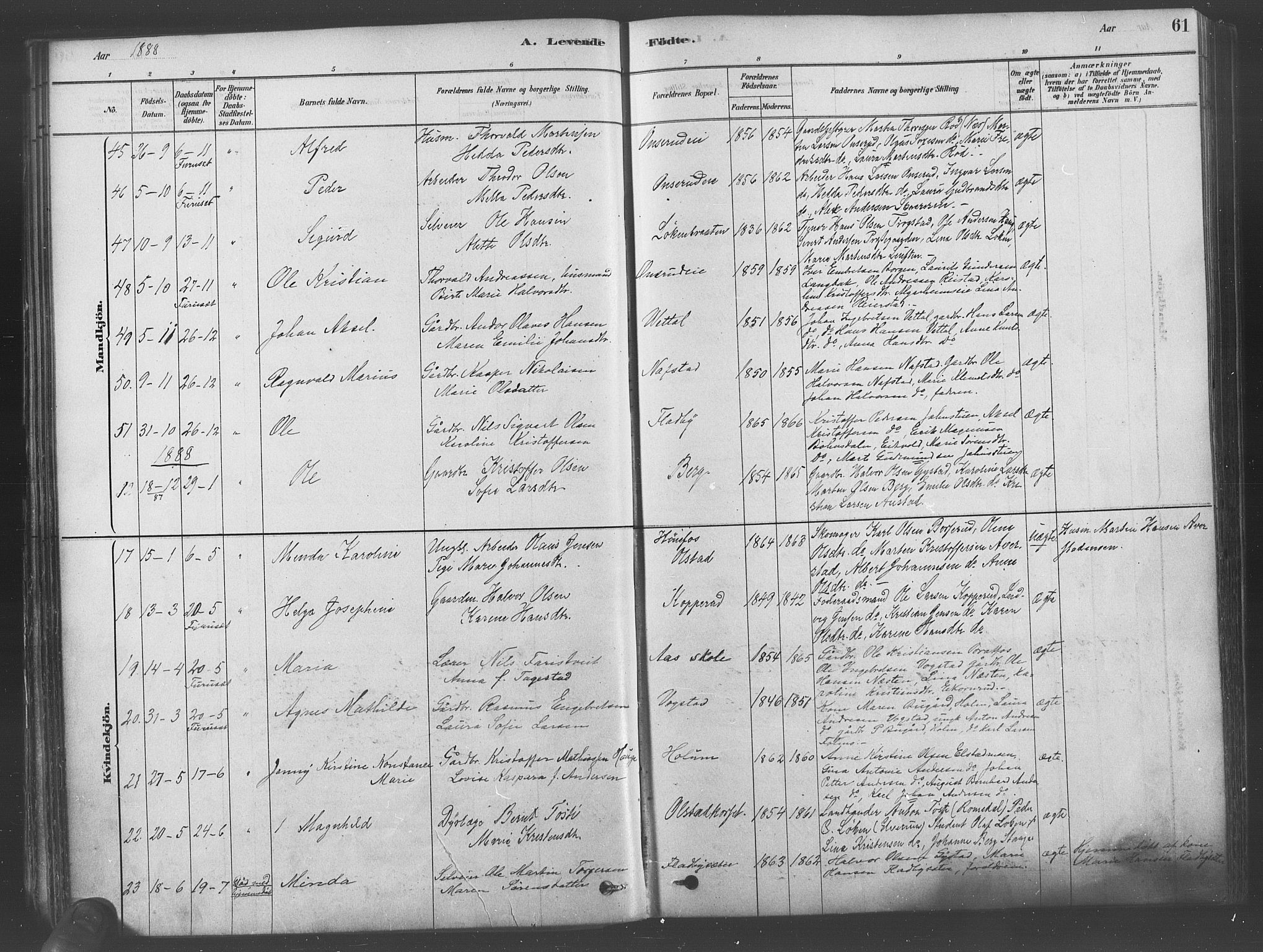 Ullensaker prestekontor Kirkebøker, SAO/A-10236a/F/Fa/L0019: Parish register (official) no. I 19, 1878-1891, p. 61