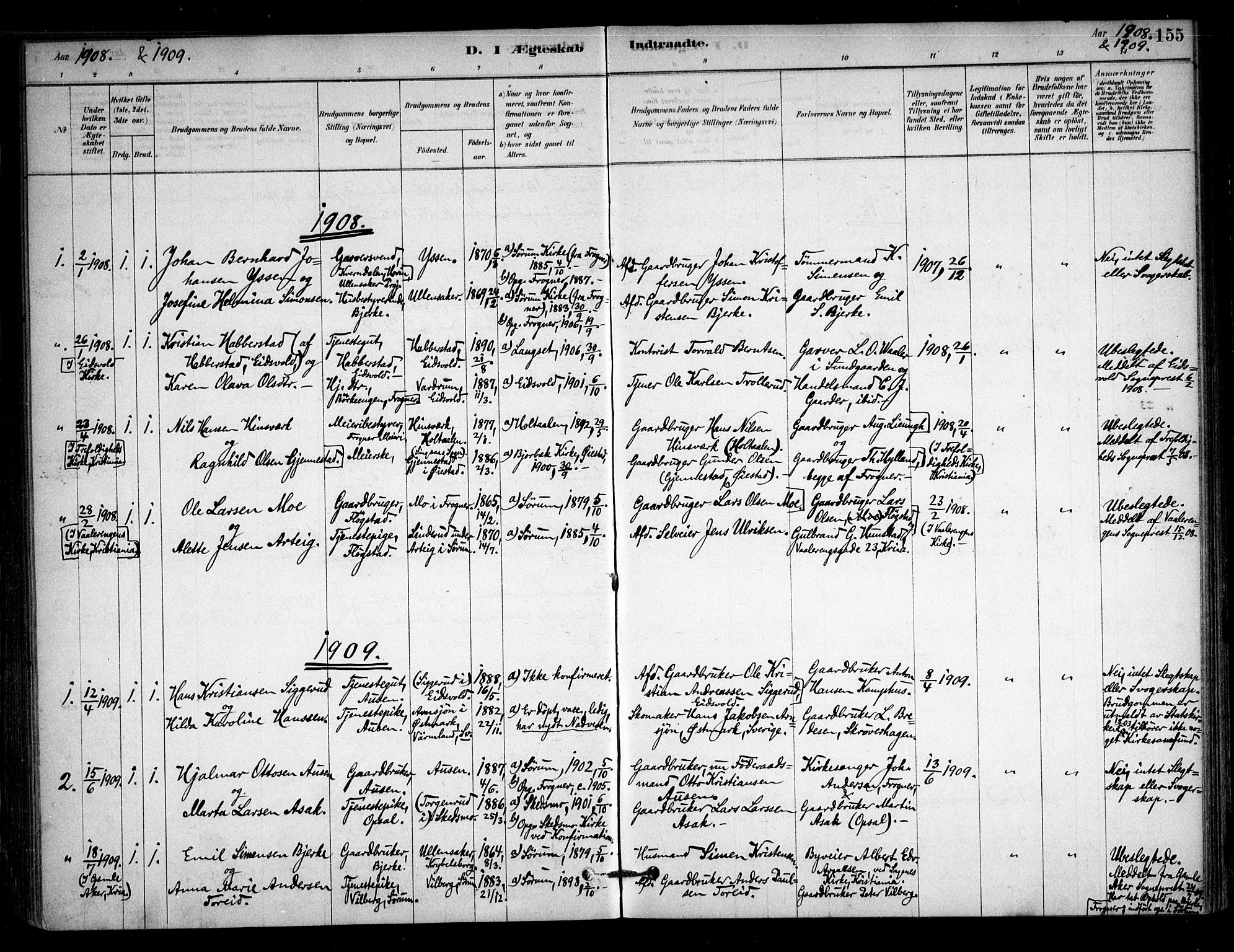 Sørum prestekontor Kirkebøker, AV/SAO-A-10303/F/Fb/L0001: Parish register (official) no. II 1, 1878-1915, p. 155