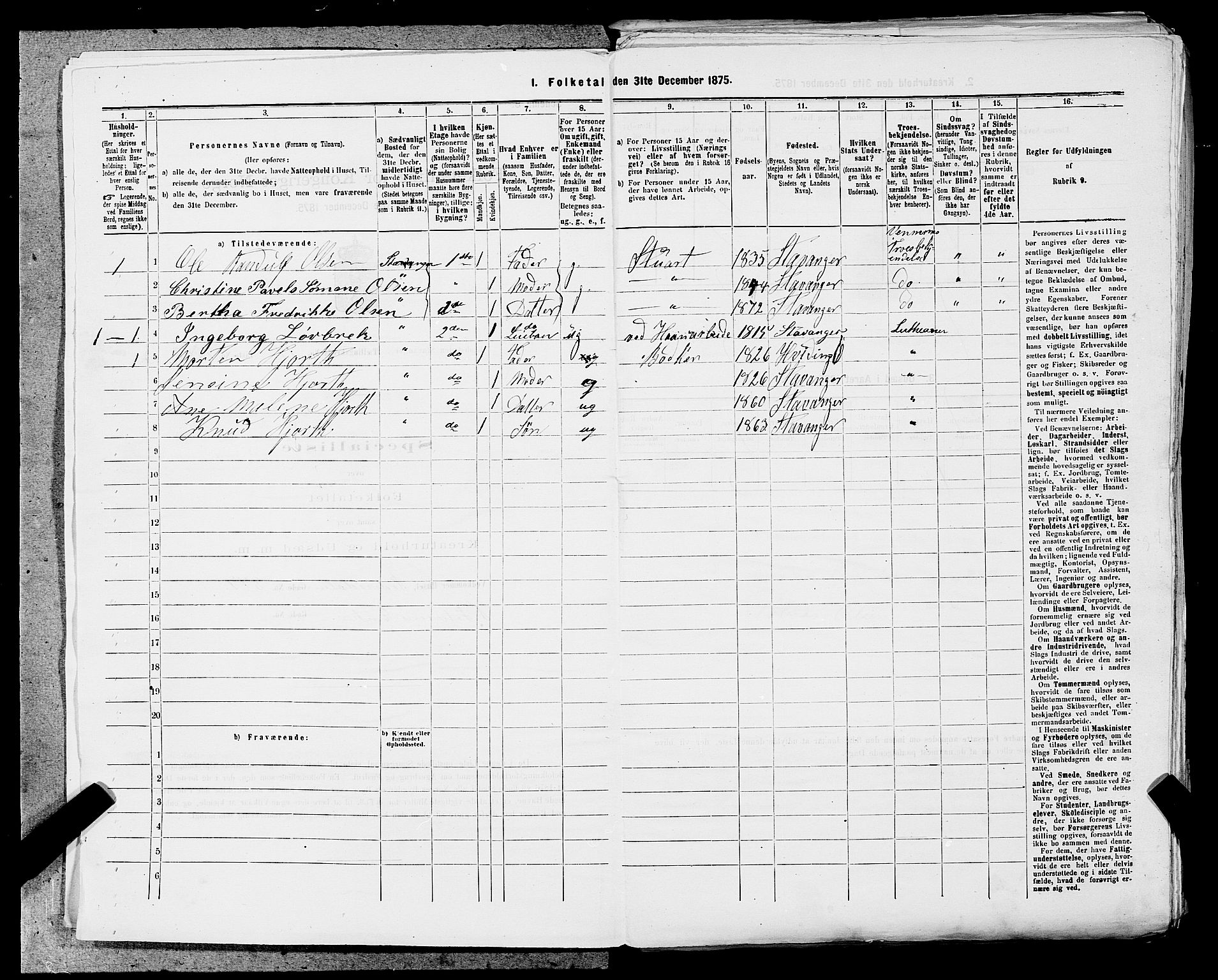 SAST, 1875 census for 1103 Stavanger, 1875, p. 2738