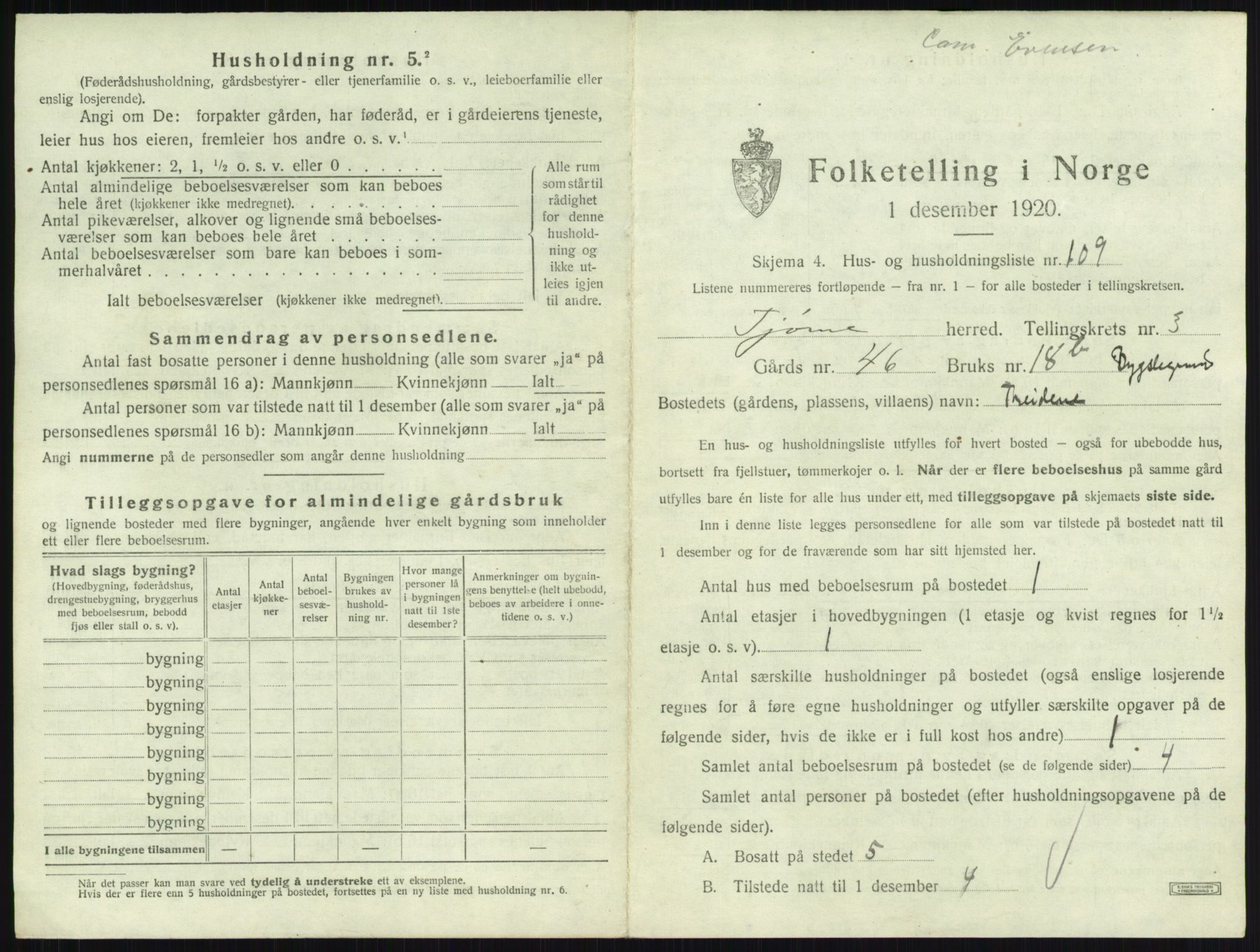 SAKO, 1920 census for Tjøme, 1920, p. 1126