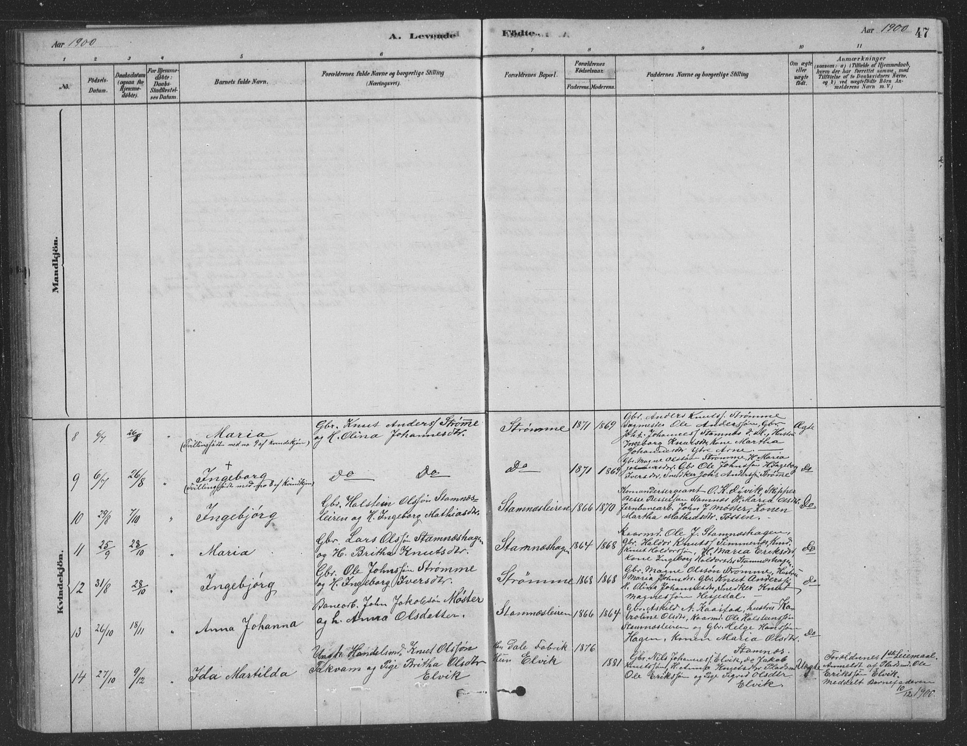 Vaksdal Sokneprestembete, SAB/A-78901/H/Hab: Parish register (copy) no. D 1, 1878-1939, p. 47