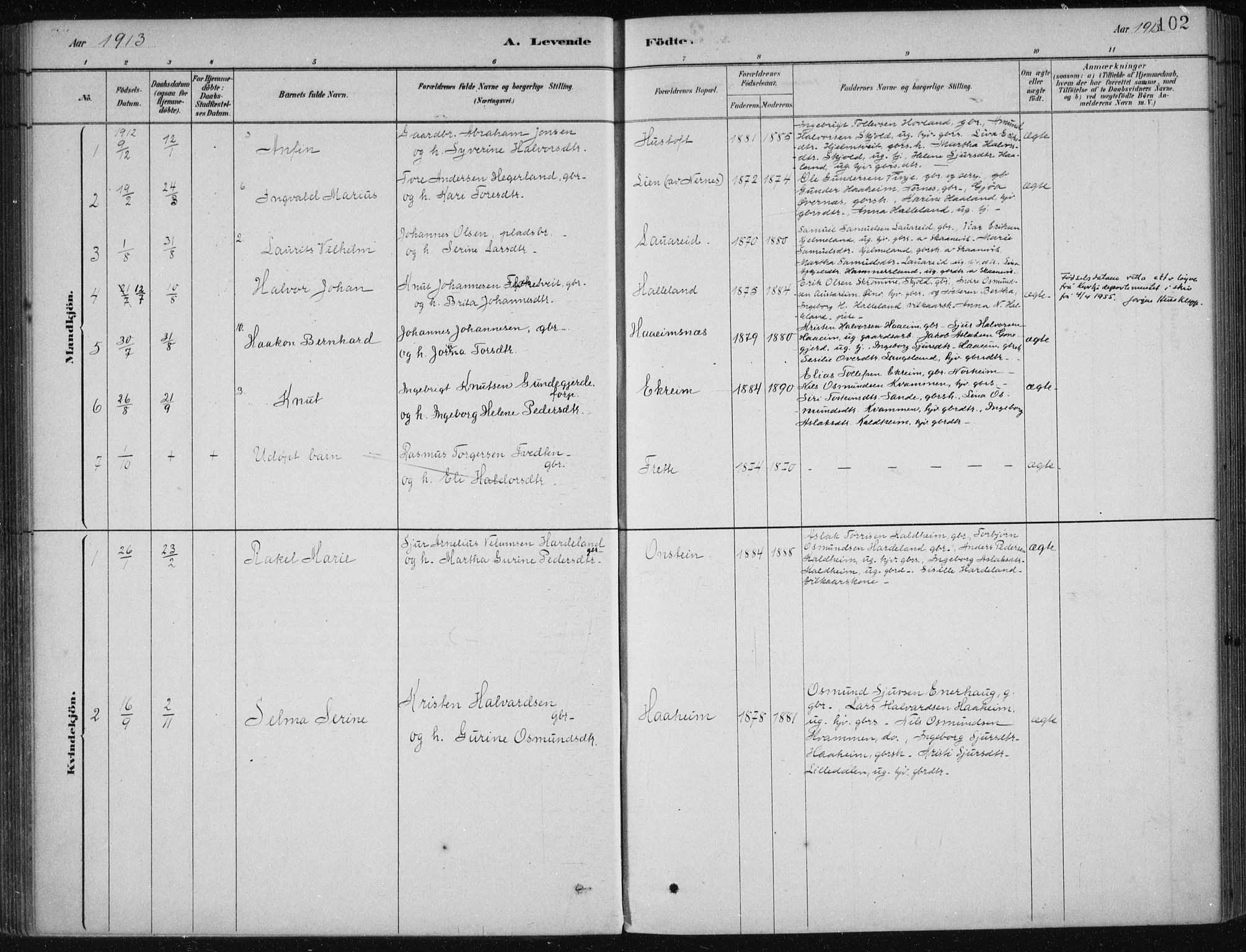 Etne sokneprestembete, SAB/A-75001/H/Haa: Parish register (official) no. D  1, 1879-1919, p. 102
