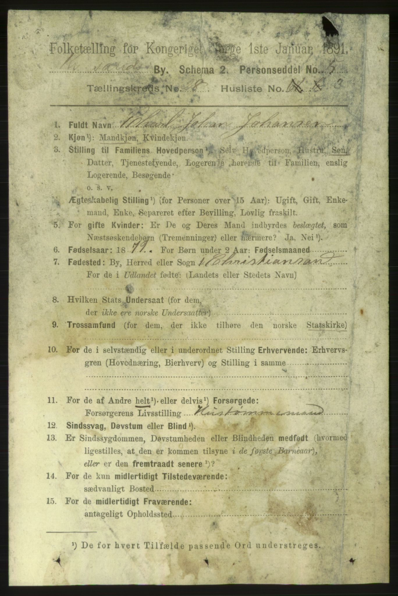 RA, 1891 census for 1001 Kristiansand, 1891, p. 9514