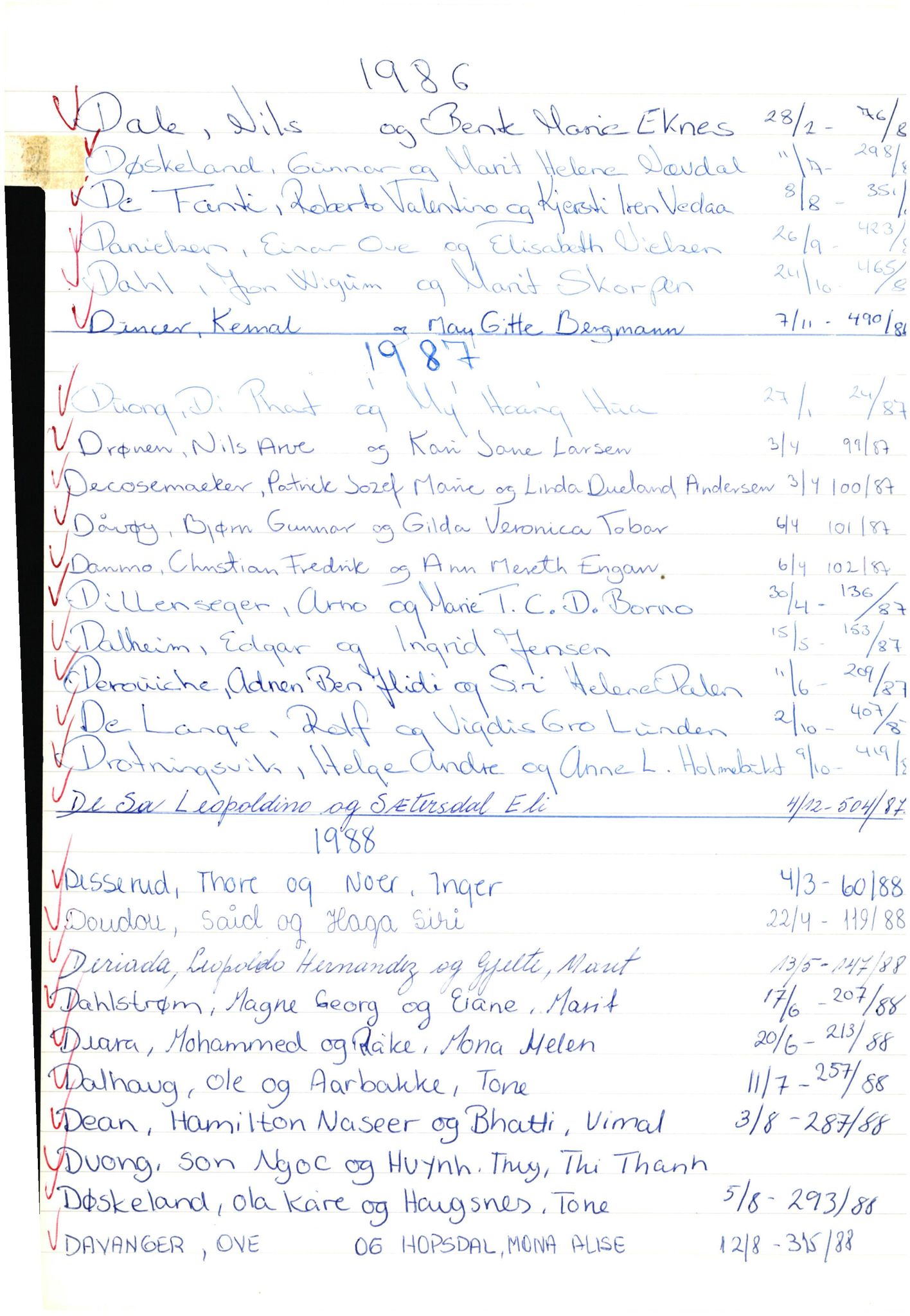Byfogd og Byskriver i Bergen, AV/SAB-A-3401/10/10E/L0005: Vigselregister, 1984-1989, p. 18