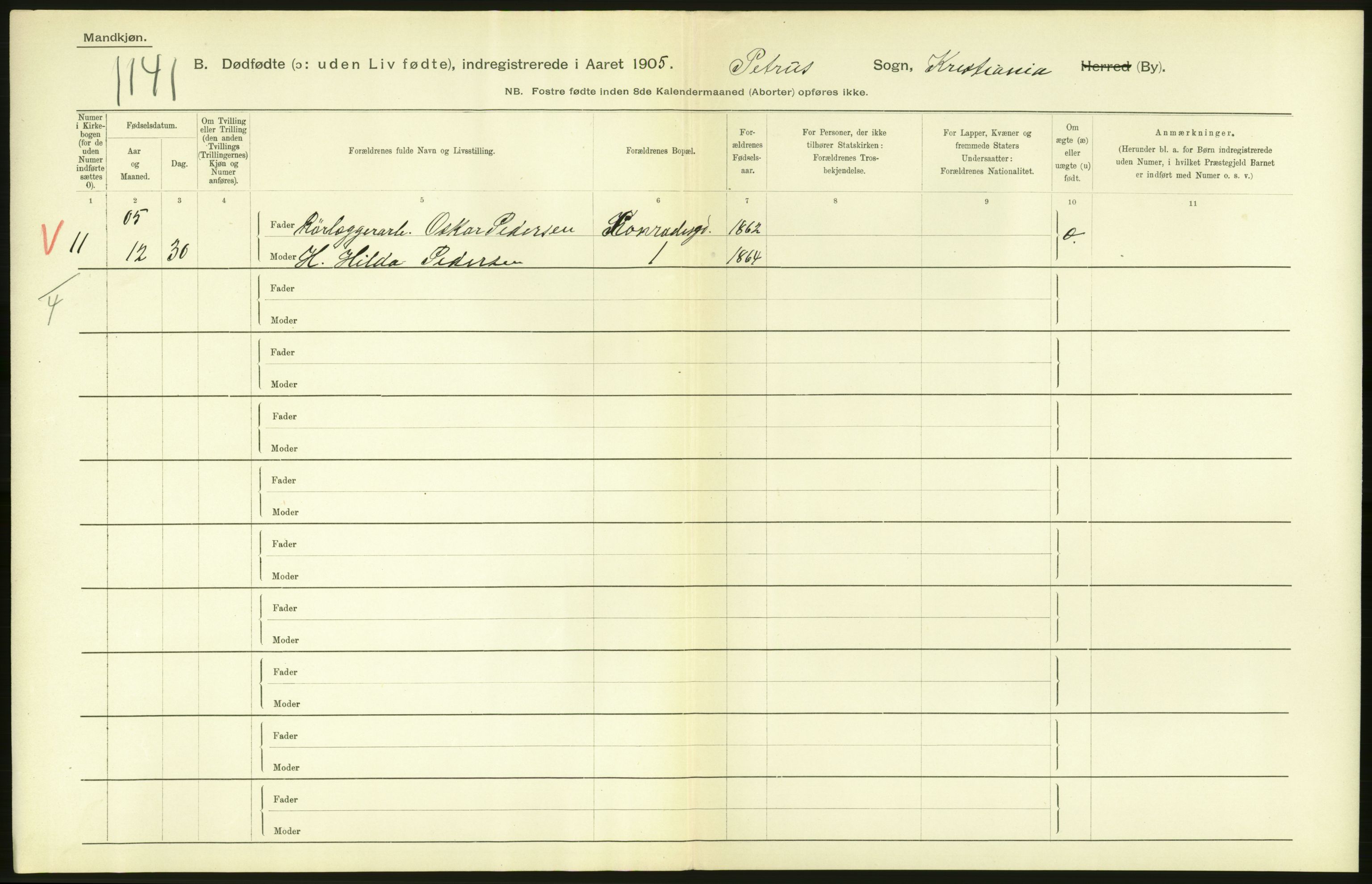 Statistisk sentralbyrå, Sosiodemografiske emner, Befolkning, AV/RA-S-2228/D/Df/Dfa/Dfac/L0007a: Kristiania: Døde, dødfødte., 1905, p. 886