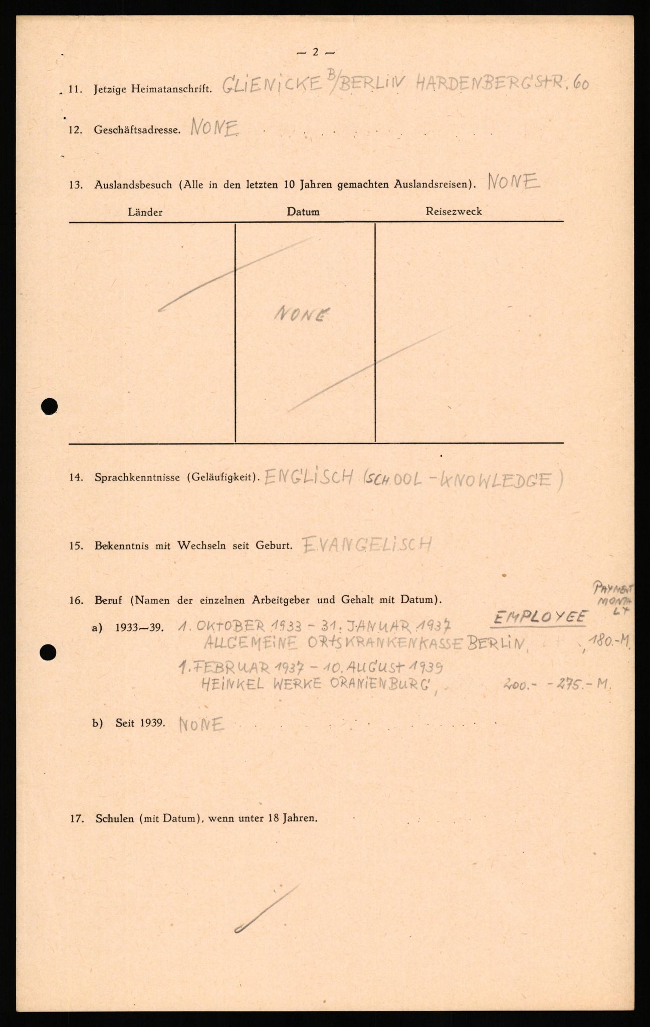 Forsvaret, Forsvarets overkommando II, RA/RAFA-3915/D/Db/L0035: CI Questionaires. Tyske okkupasjonsstyrker i Norge. Tyskere., 1945-1946, p. 376