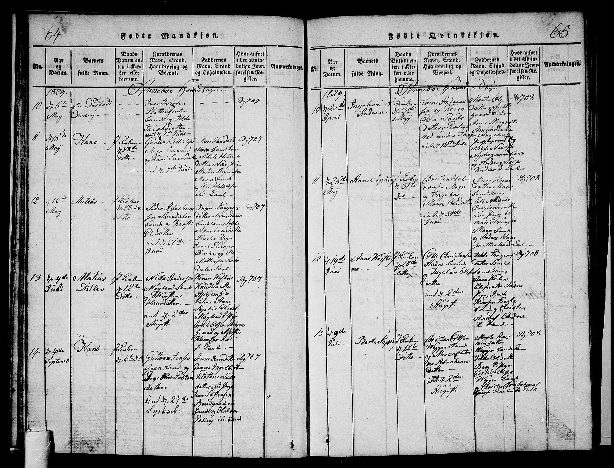 Andebu kirkebøker, AV/SAKO-A-336/G/Ga/L0002: Parish register (copy) no. I 2 /1, 1823-1832, p. 64-65