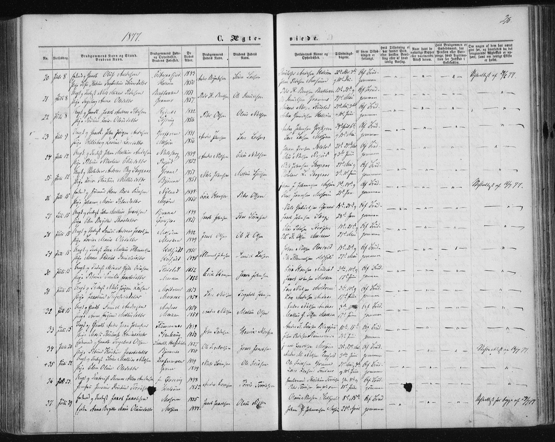 Ministerialprotokoller, klokkerbøker og fødselsregistre - Nordland, SAT/A-1459/820/L0294: Parish register (official) no. 820A15, 1866-1879, p. 270