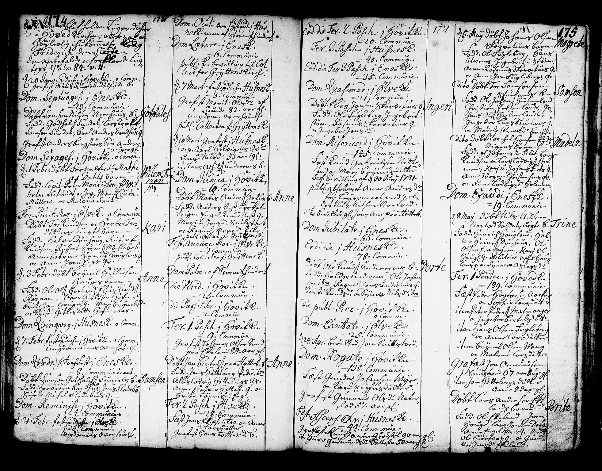 Kvinnherad sokneprestembete, SAB/A-76401/H/Haa: Parish register (official) no. A 2, 1710-1753, p. 174-175