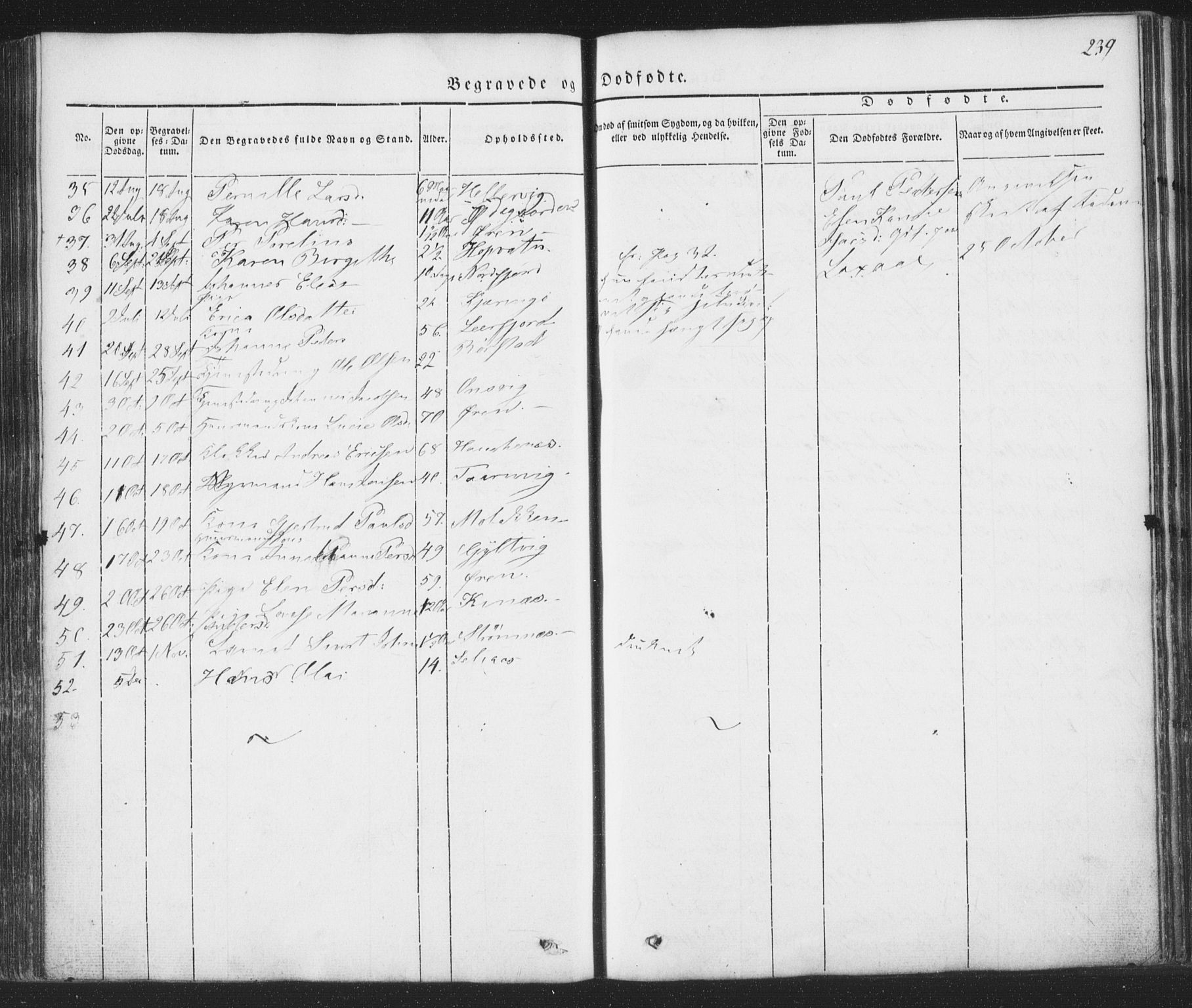 Ministerialprotokoller, klokkerbøker og fødselsregistre - Nordland, AV/SAT-A-1459/853/L0769: Parish register (official) no. 853A08, 1836-1856, p. 239