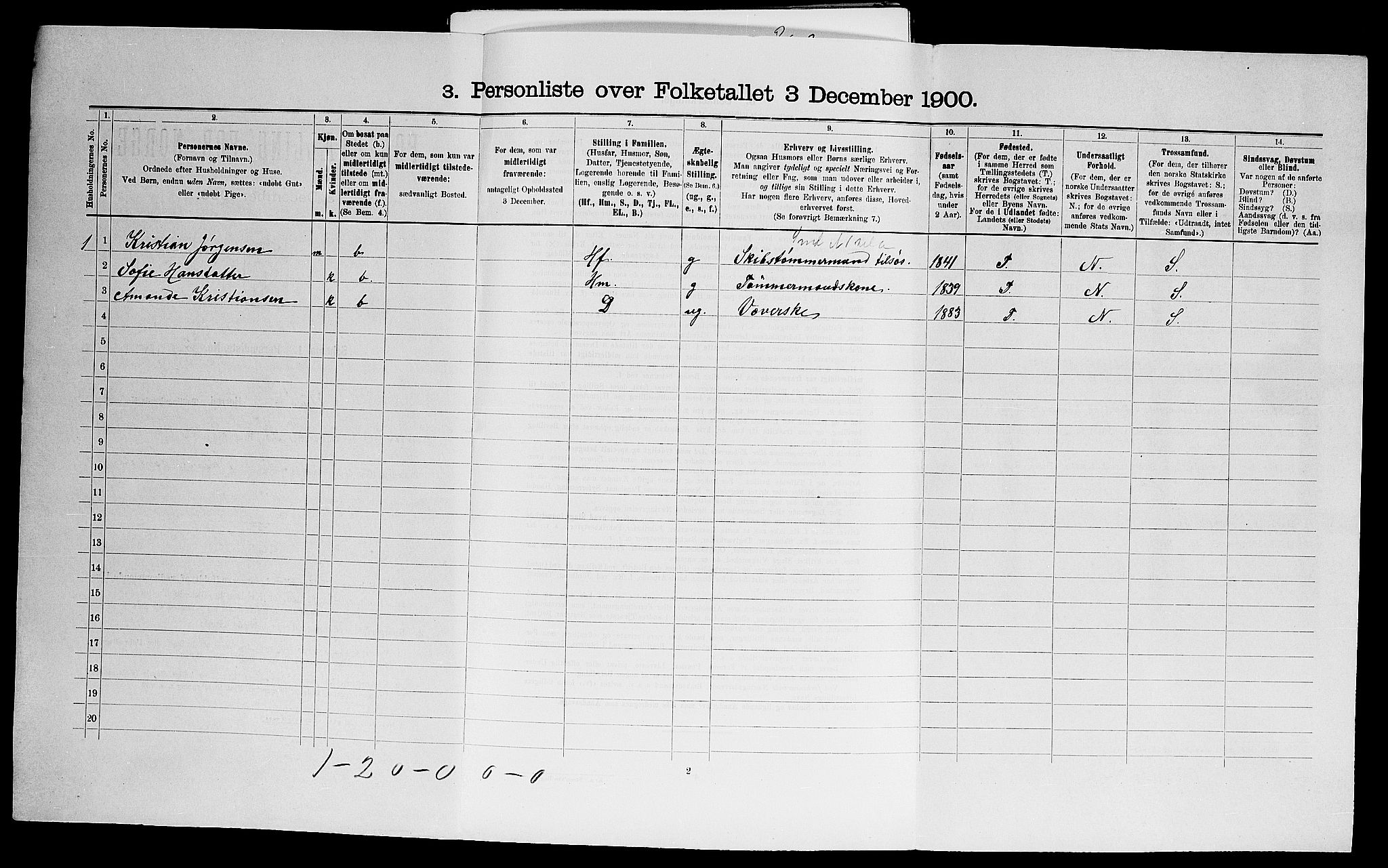 SAO, 1900 census for Onsøy, 1900, p. 496