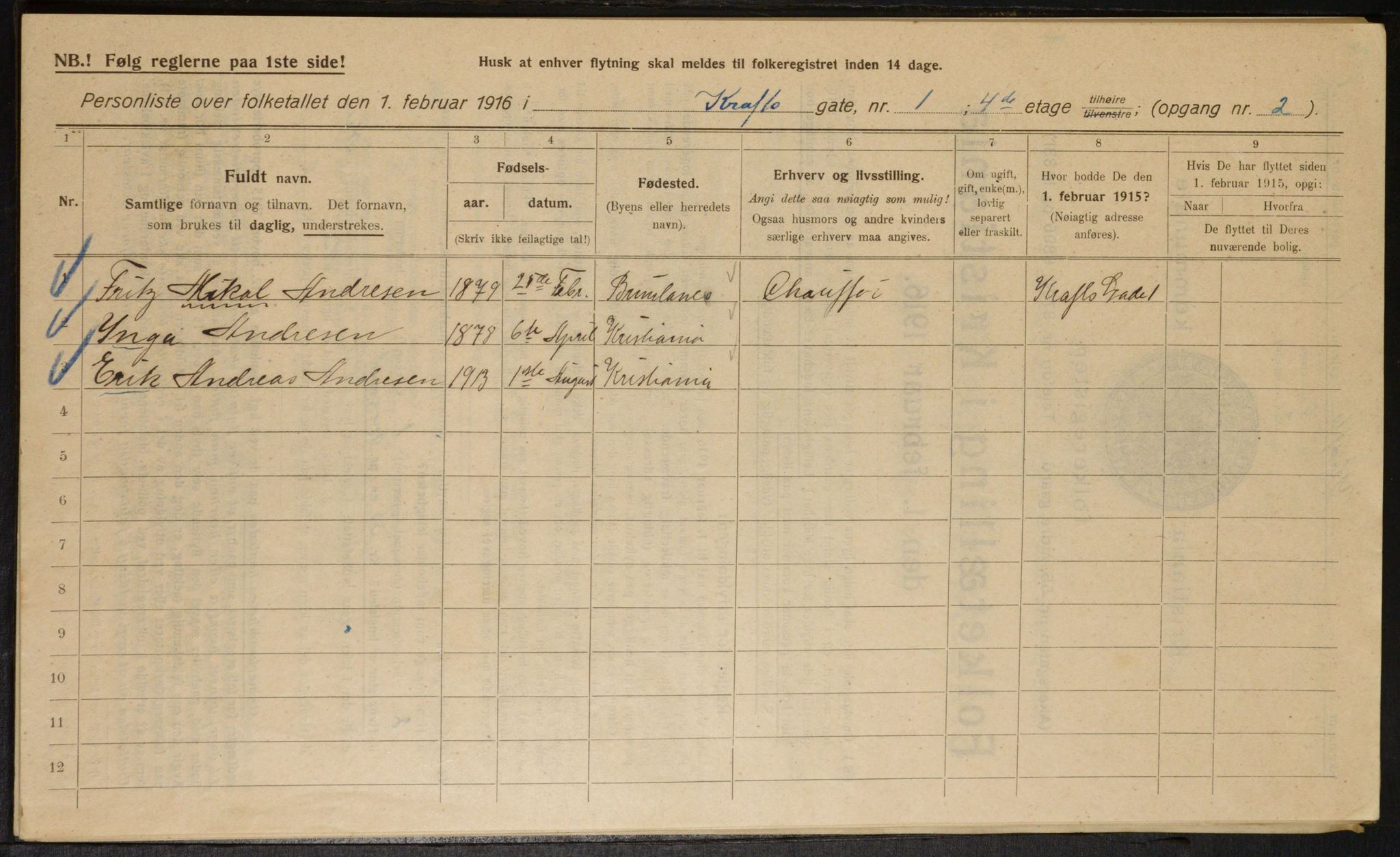 OBA, Municipal Census 1916 for Kristiania, 1916, p. 55053