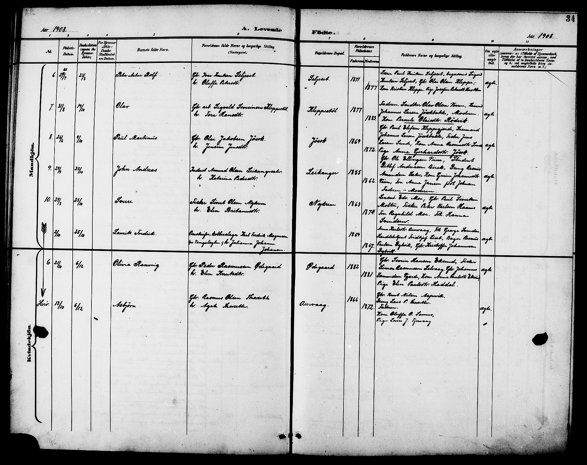 Ministerialprotokoller, klokkerbøker og fødselsregistre - Møre og Romsdal, AV/SAT-A-1454/508/L0098: Parish register (copy) no. 508C02, 1898-1916, p. 34