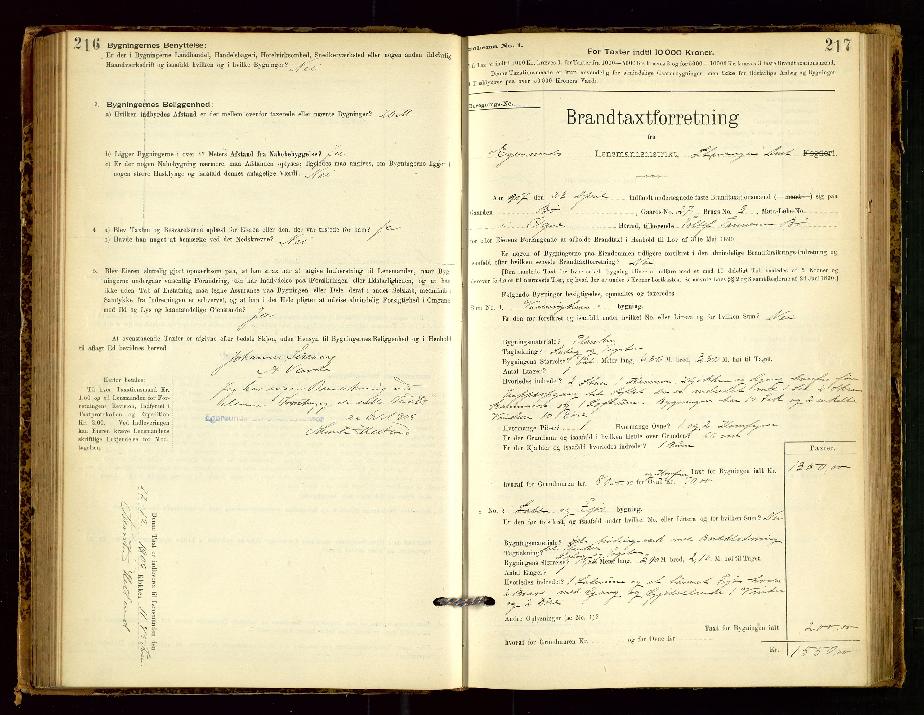 Eigersund lensmannskontor, SAST/A-100171/Gob/L0001: Skjemaprotokoll, 1894-1909, p. 216-217