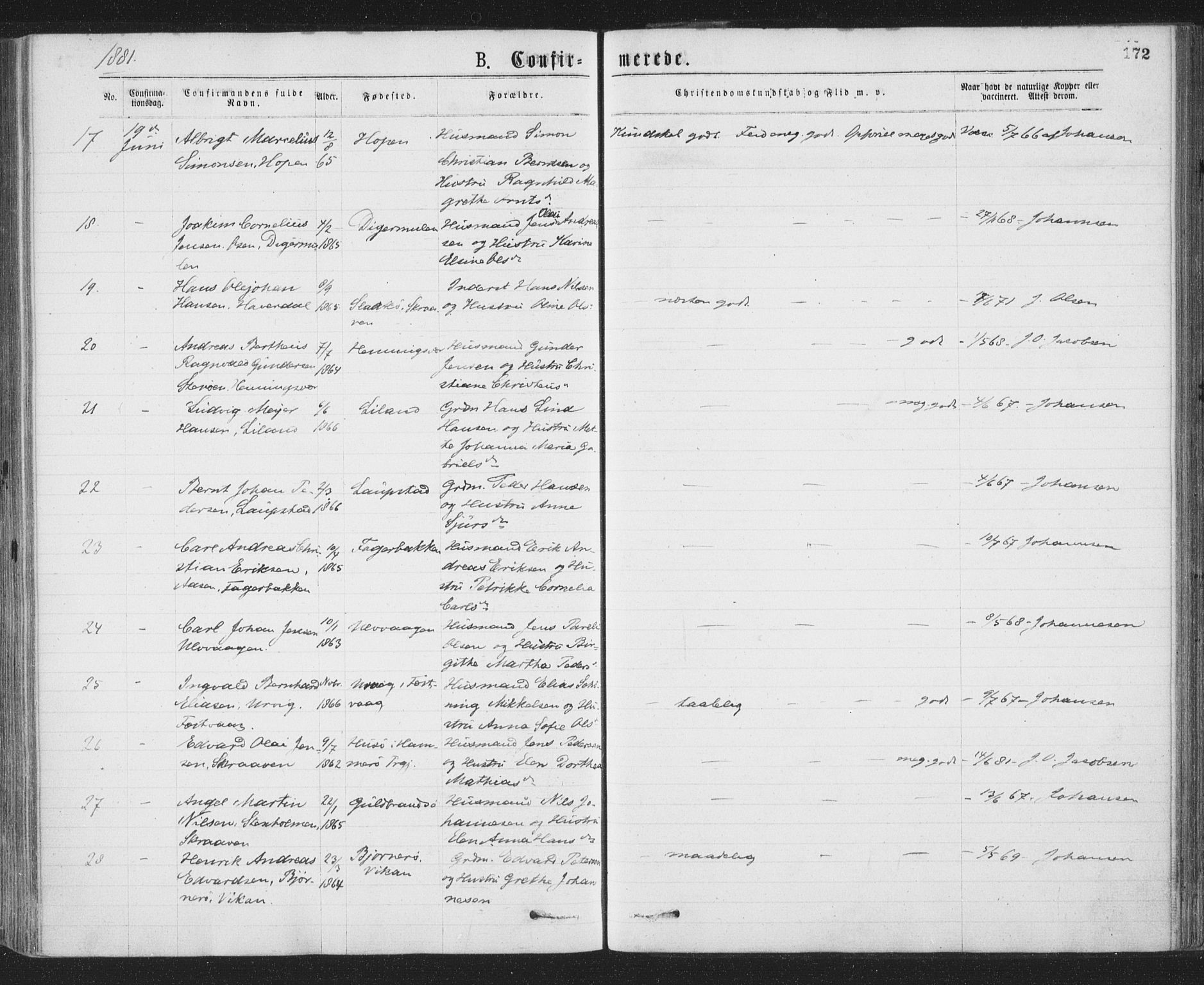 Ministerialprotokoller, klokkerbøker og fødselsregistre - Nordland, AV/SAT-A-1459/874/L1058: Parish register (official) no. 874A02, 1878-1883, p. 172
