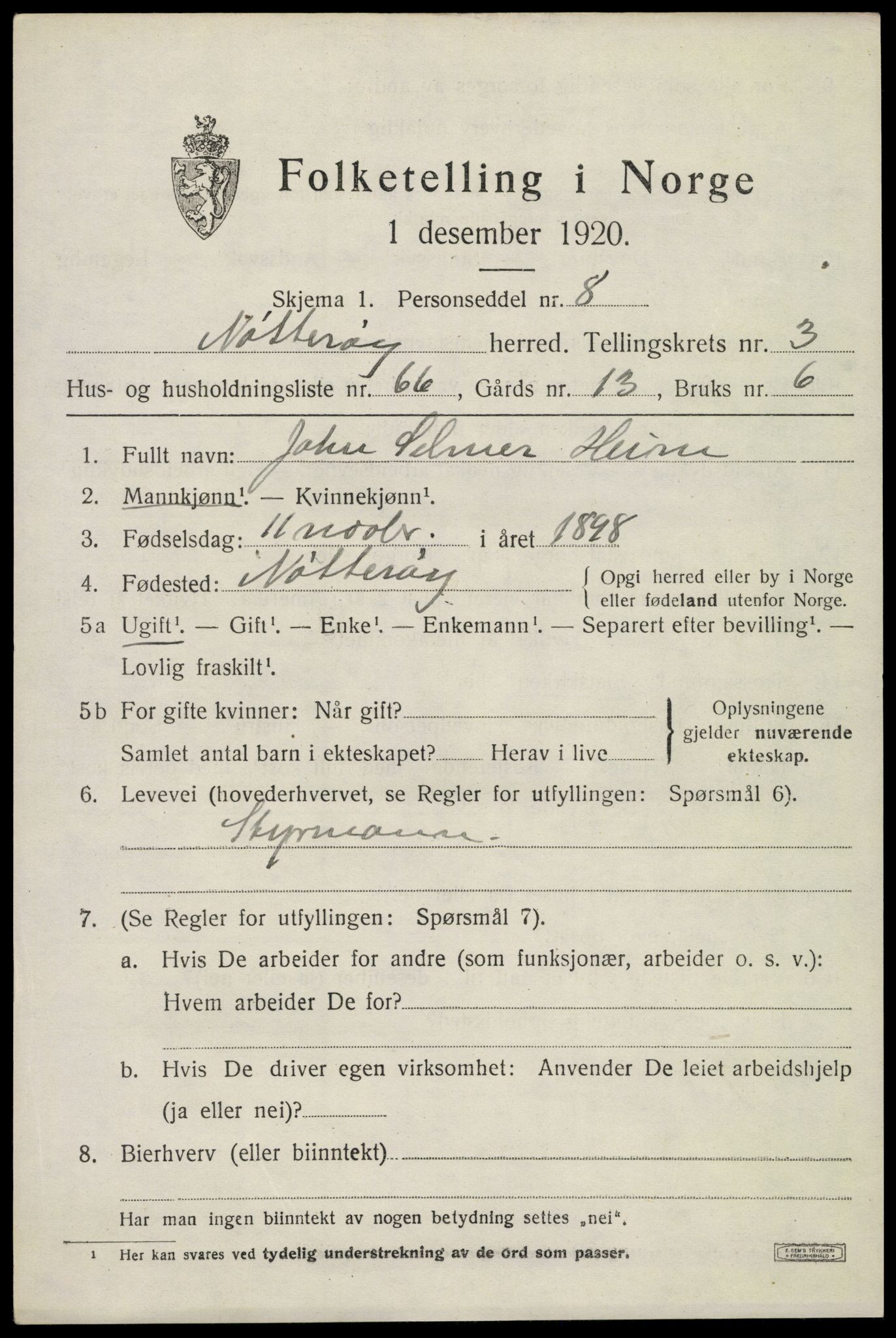 SAKO, 1920 census for Nøtterøy, 1920, p. 6261