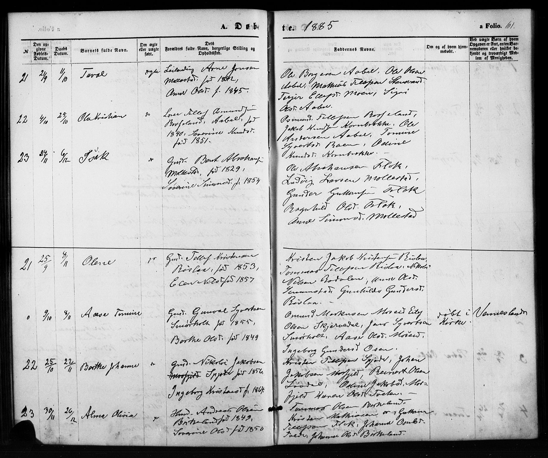 Birkenes sokneprestkontor, SAK/1111-0004/F/Fb/L0003: Parish register (copy) no. B 3, 1876-1892, p. 61