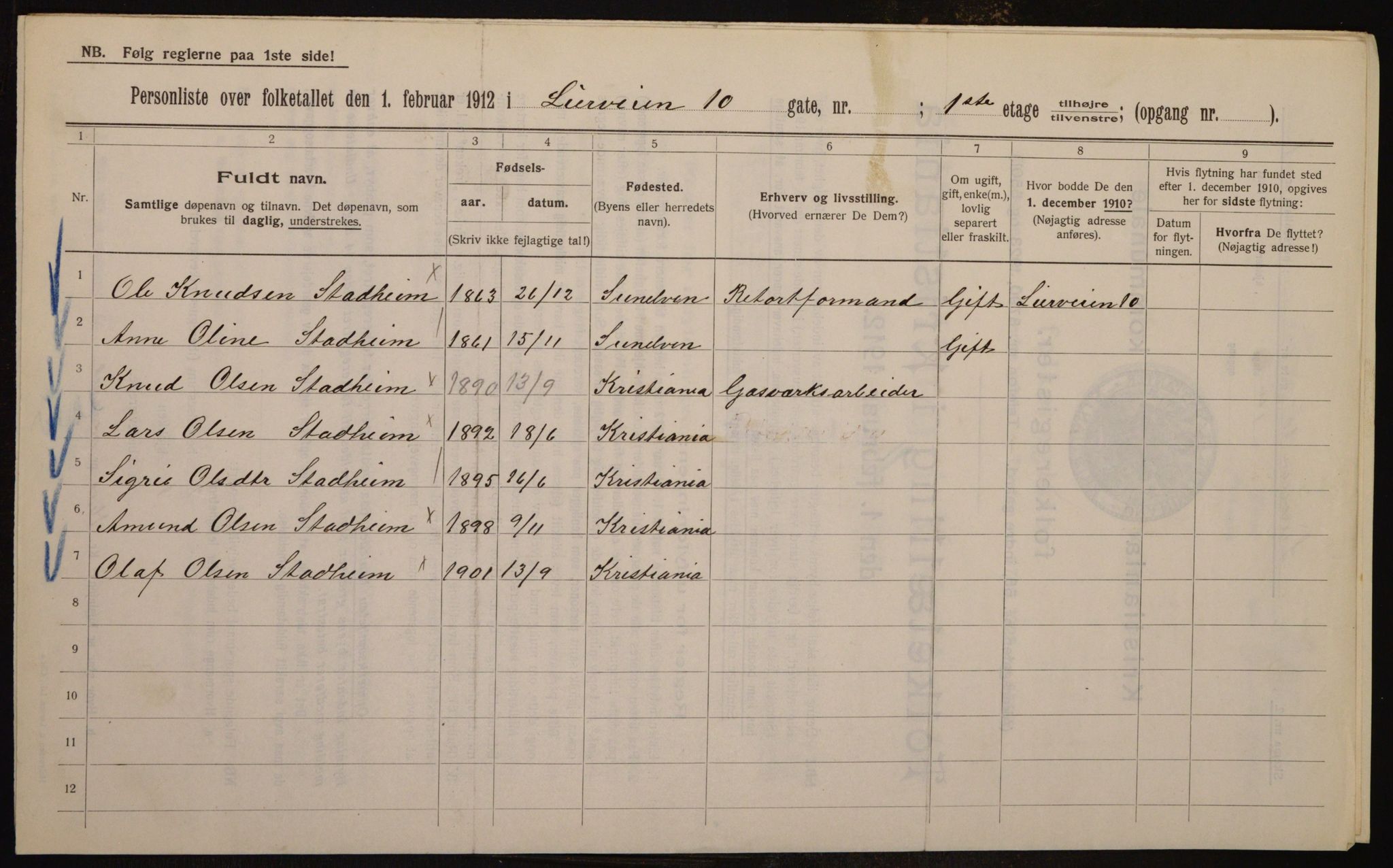 OBA, Municipal Census 1912 for Kristiania, 1912, p. 57850