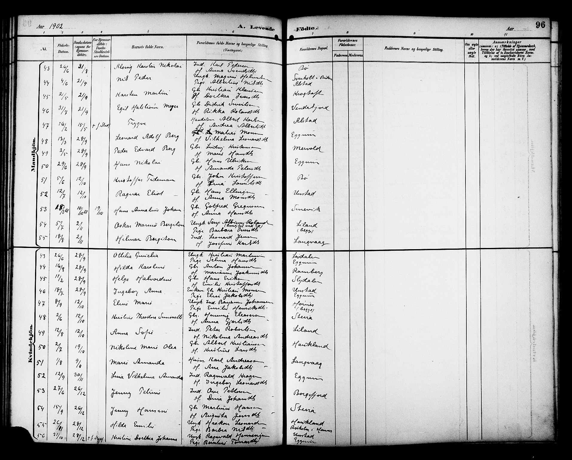 Ministerialprotokoller, klokkerbøker og fødselsregistre - Nordland, AV/SAT-A-1459/880/L1141: Parish register (copy) no. 880C03, 1893-1928, p. 96